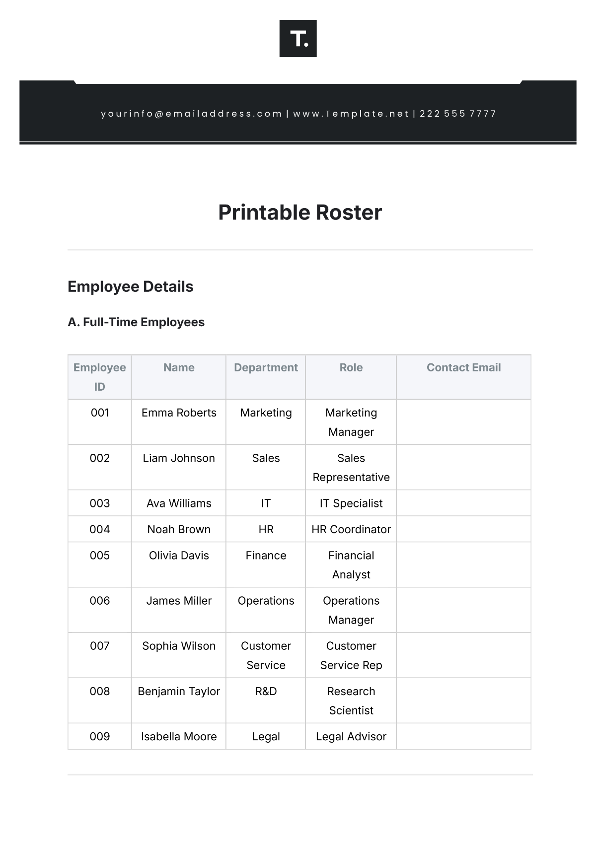 Free Roster Templates Editable And Printable