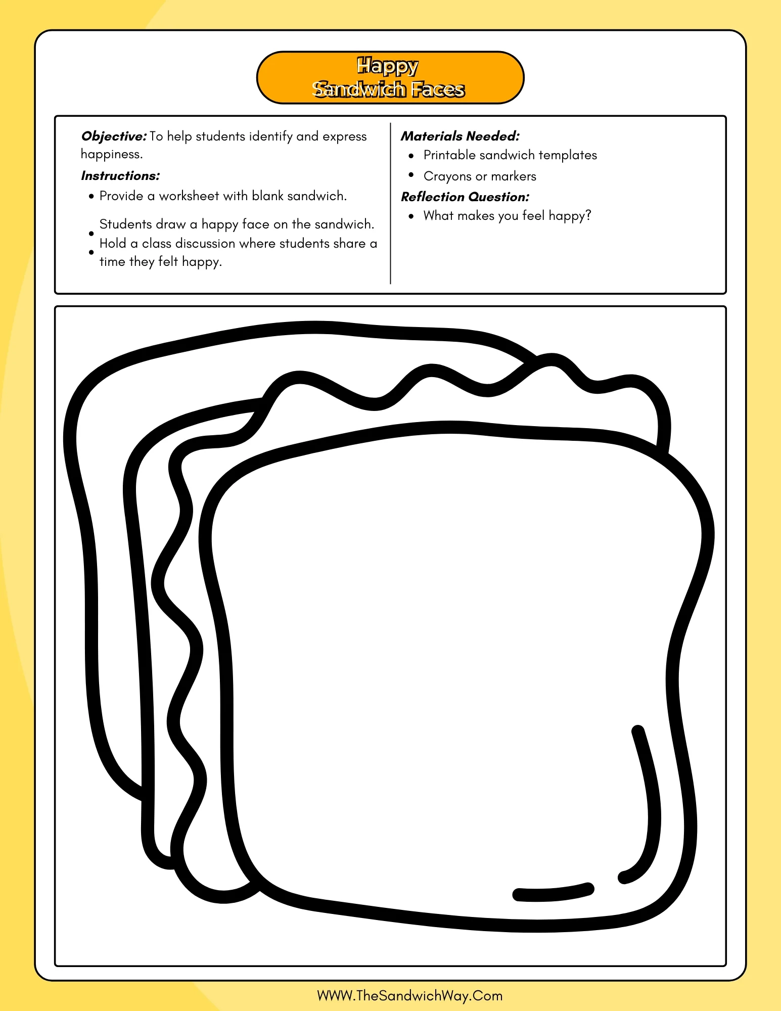 Free SEL Worksheets For Kids The Sandwich Way