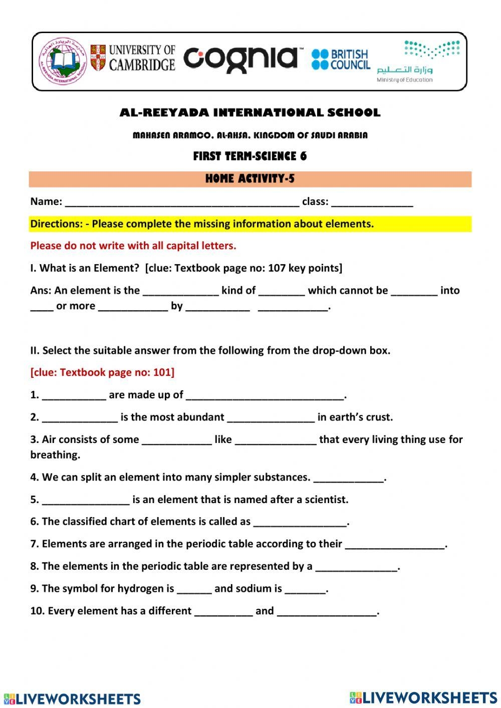 6th Grade Free Printable Worksheets Science