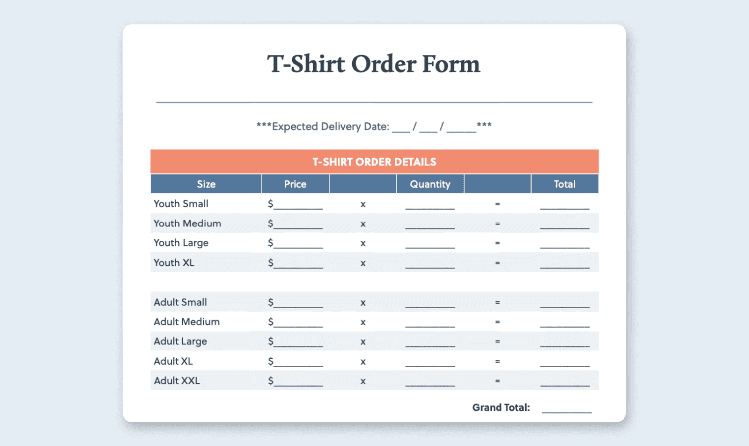 T Shirt Order Form Template Free Printable