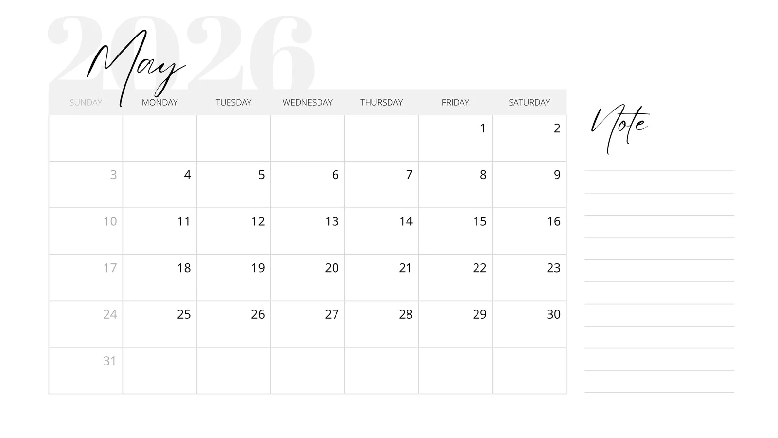 Blank Calendar May 2026
