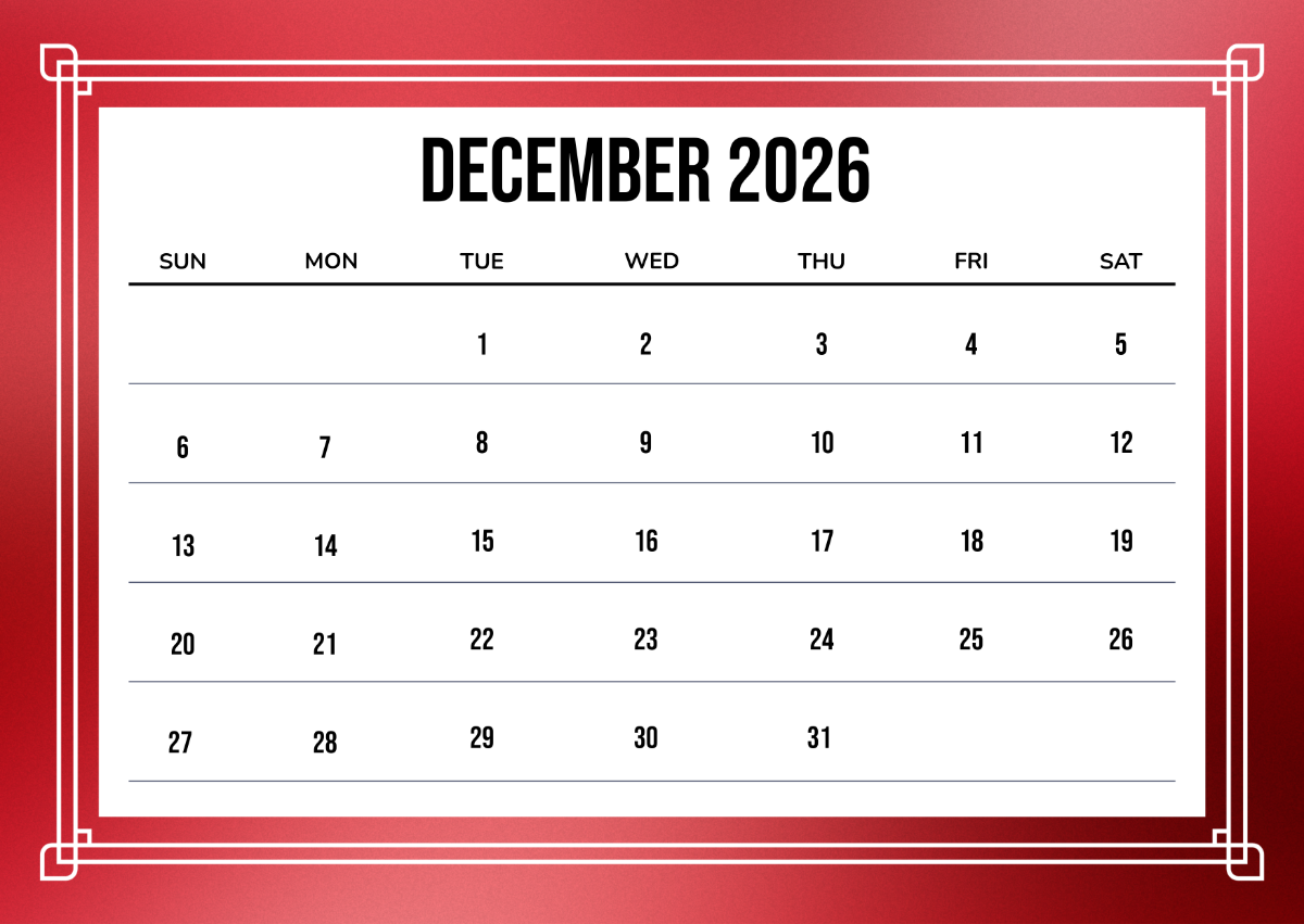 Free Traditional December 2026 Calendar Template To Edit Online