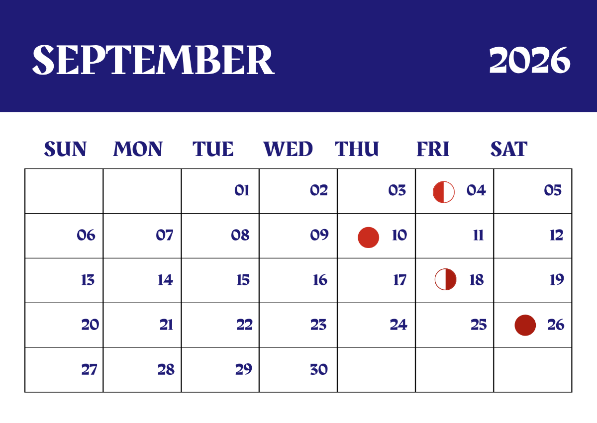 September 2026 Blank Calendar Editable