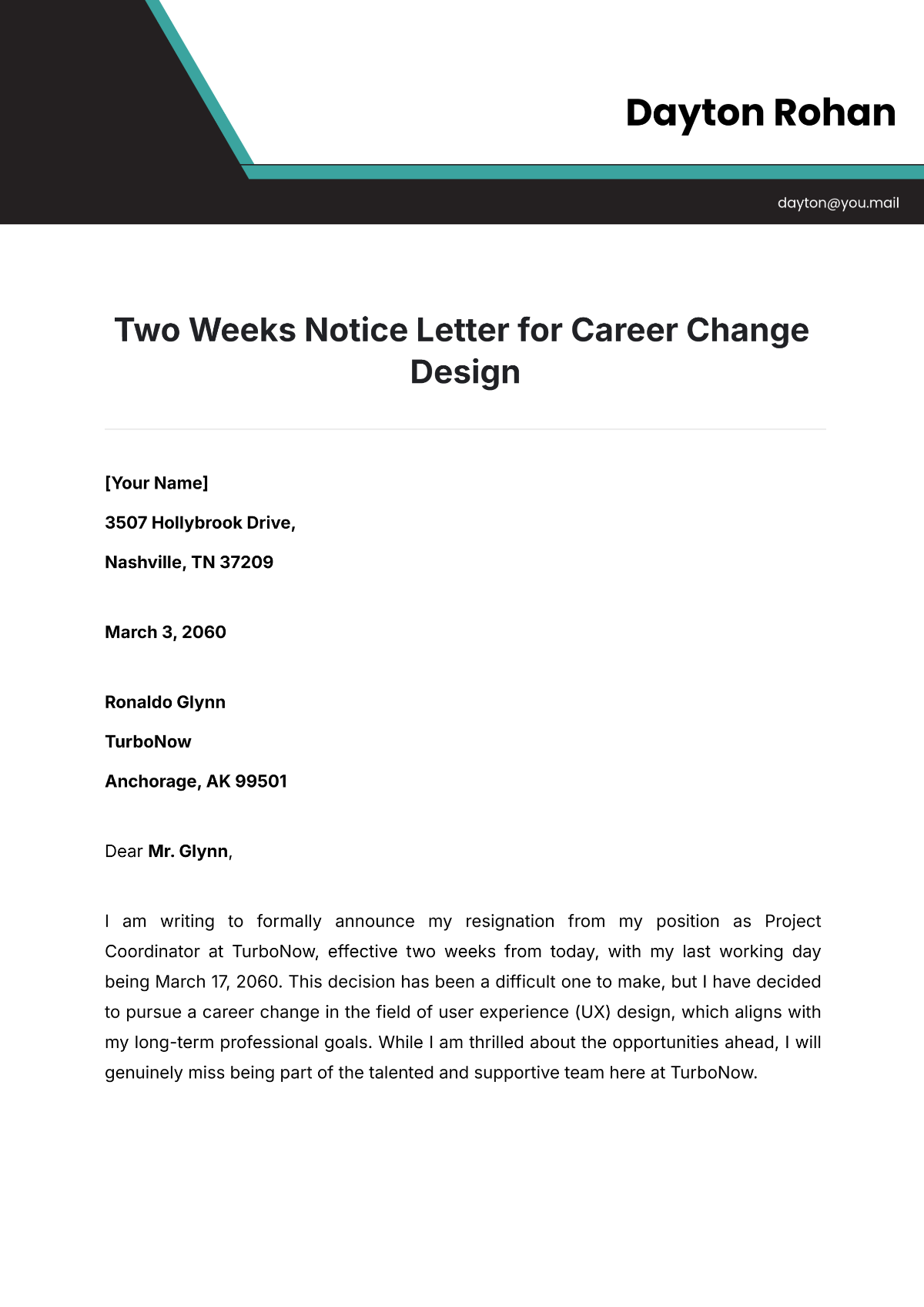 Free Two Weeks Notice Letter Templates Editable And Printable