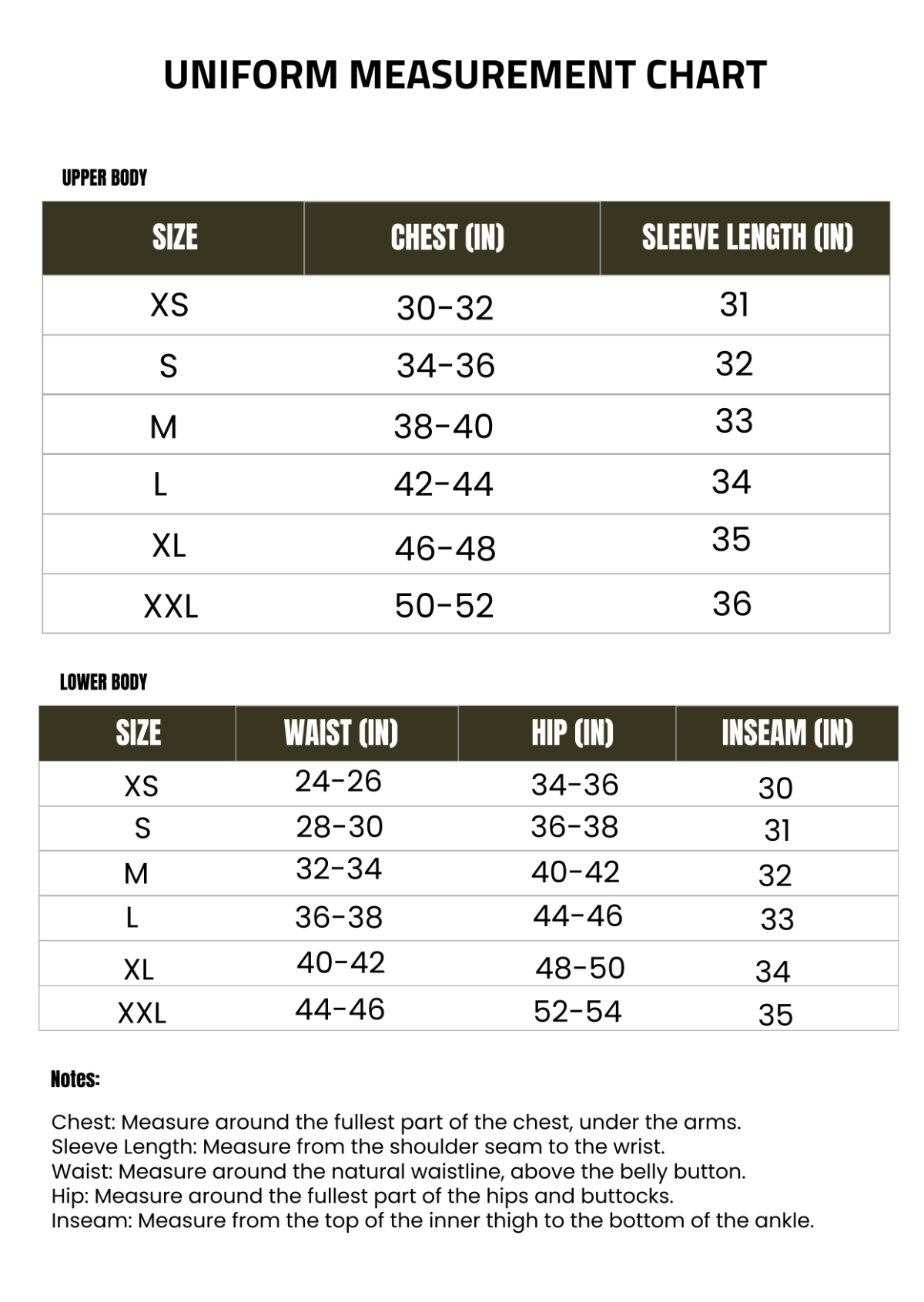 Free Printable Clothing Sizing Templates