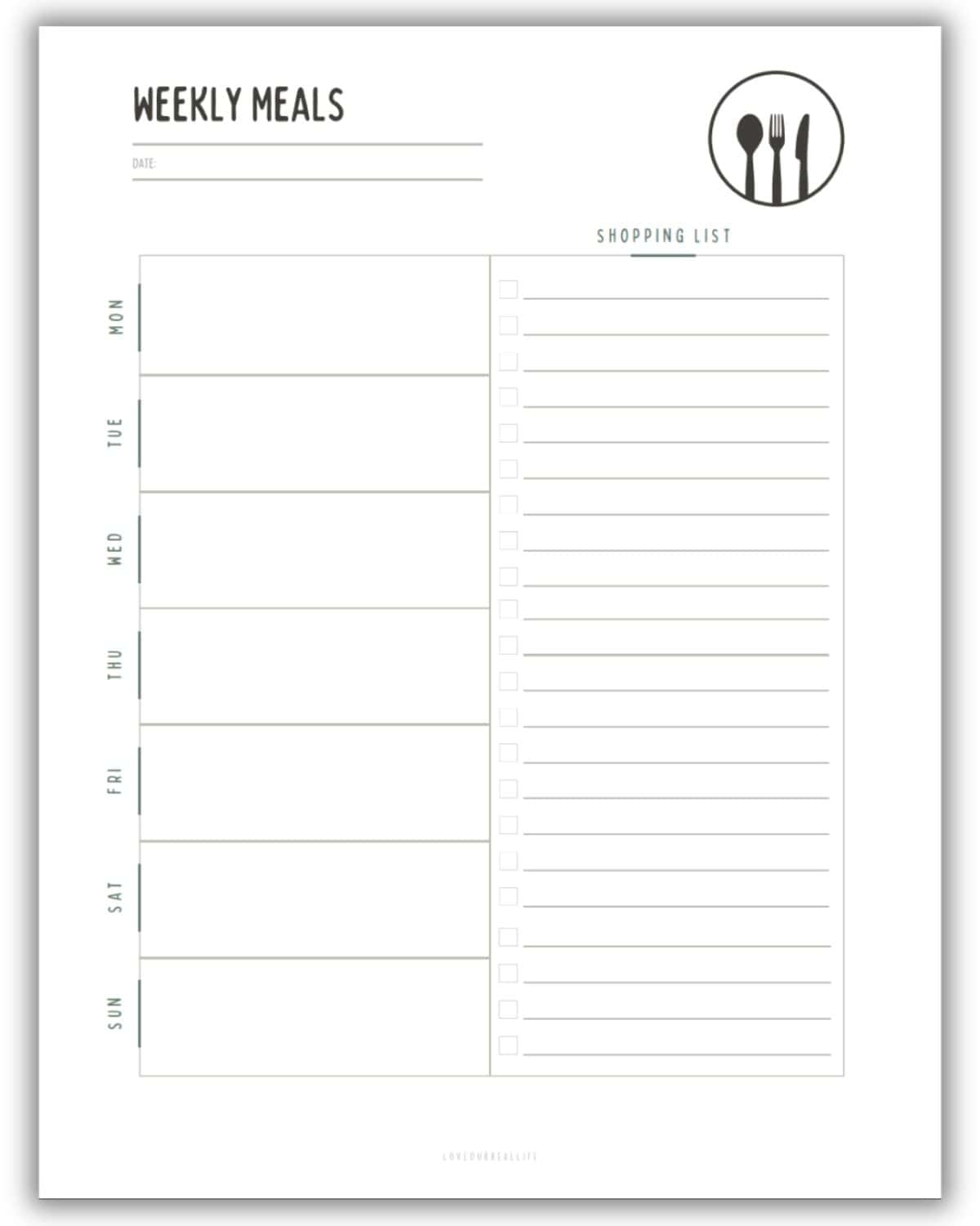 Printable Weekly Menu Template