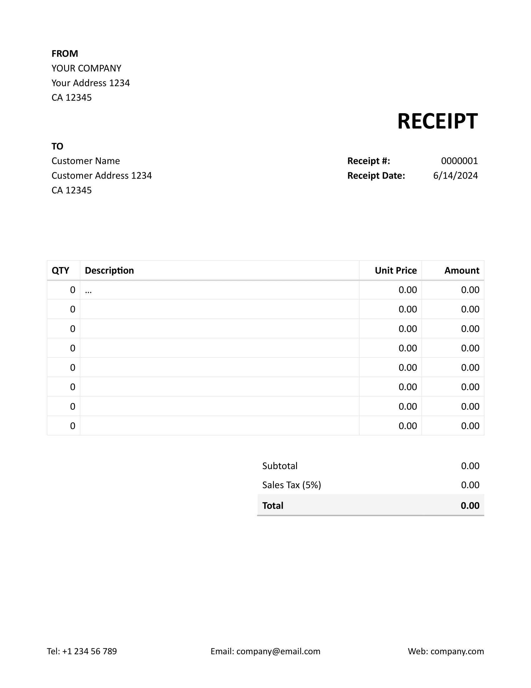 Receipt Template Free Printable