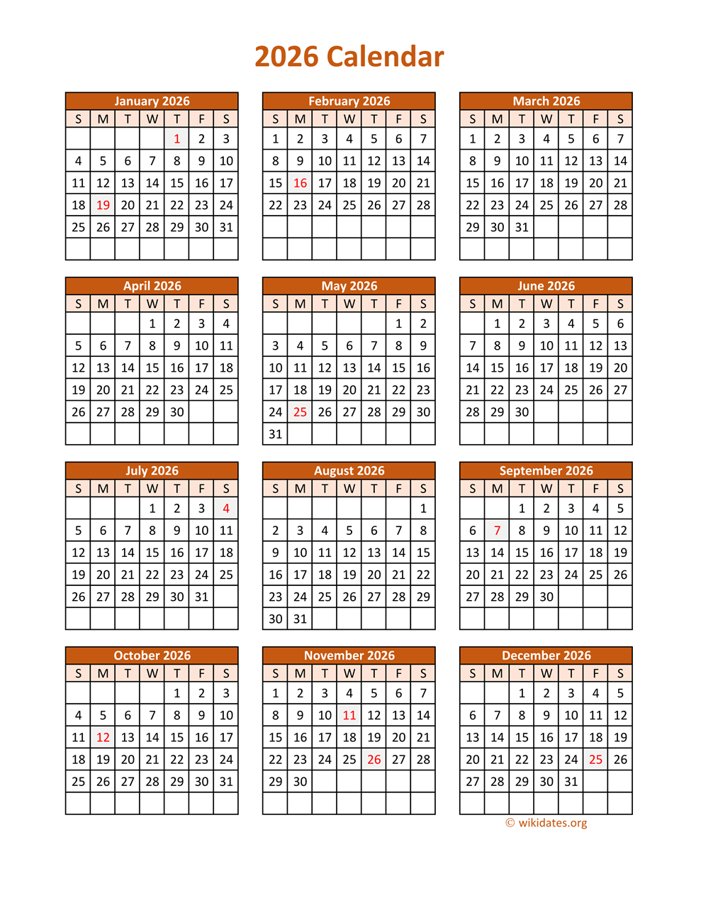 January 2026 Calendar Wiki Printable