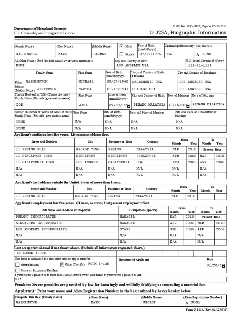 G 325A Biographic Information Form PDF Wife Marriage