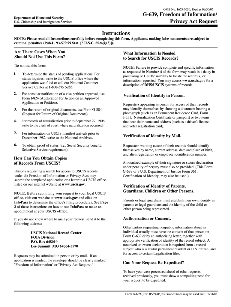 Uscis Form G 639 Fillable