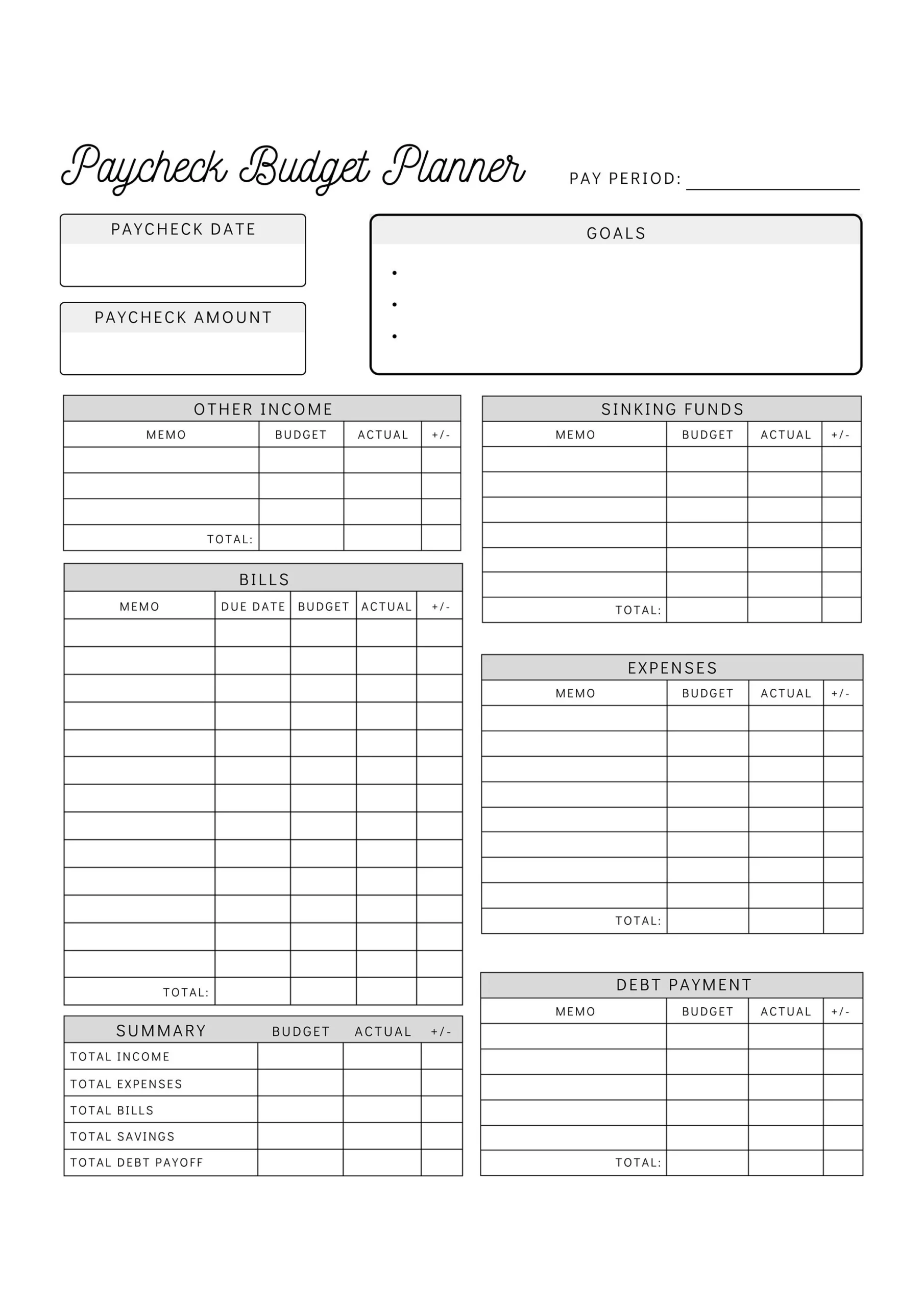 Gehaltsscheck Budget Planner Printable Budget By Paycheck 