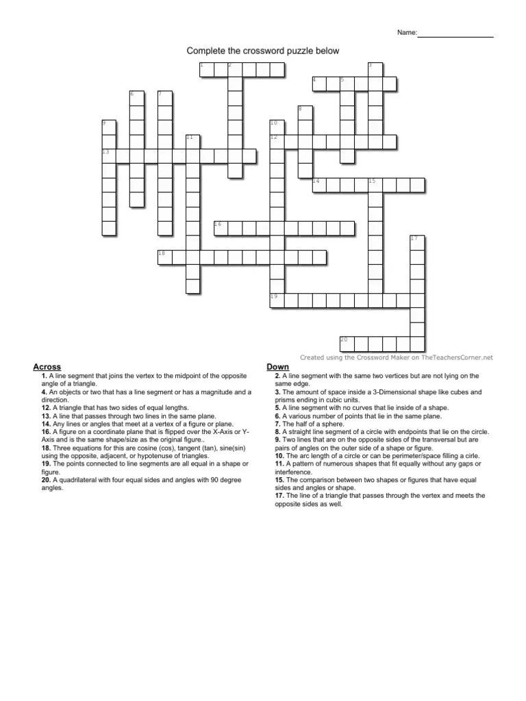 Geometry Crossword Puzzle Guide PDF Triangle Trigonometric 