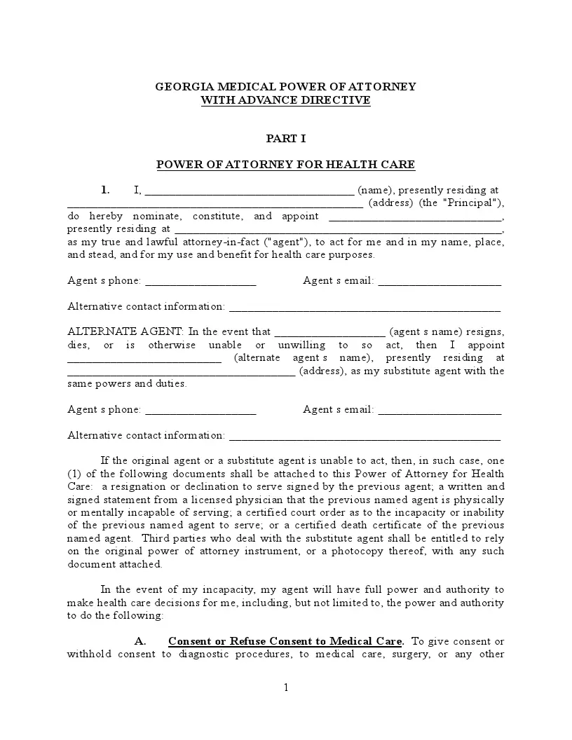 Living Will Forms Free Printable Georgia