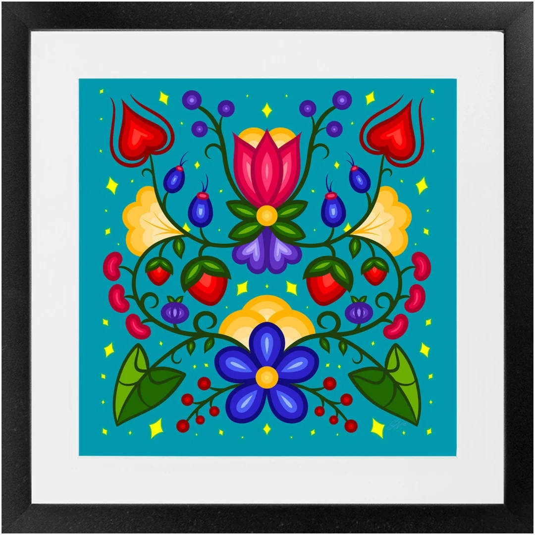 Gerahmter Druck Ojibwe Floral Indigene Native American Kunstwerk 