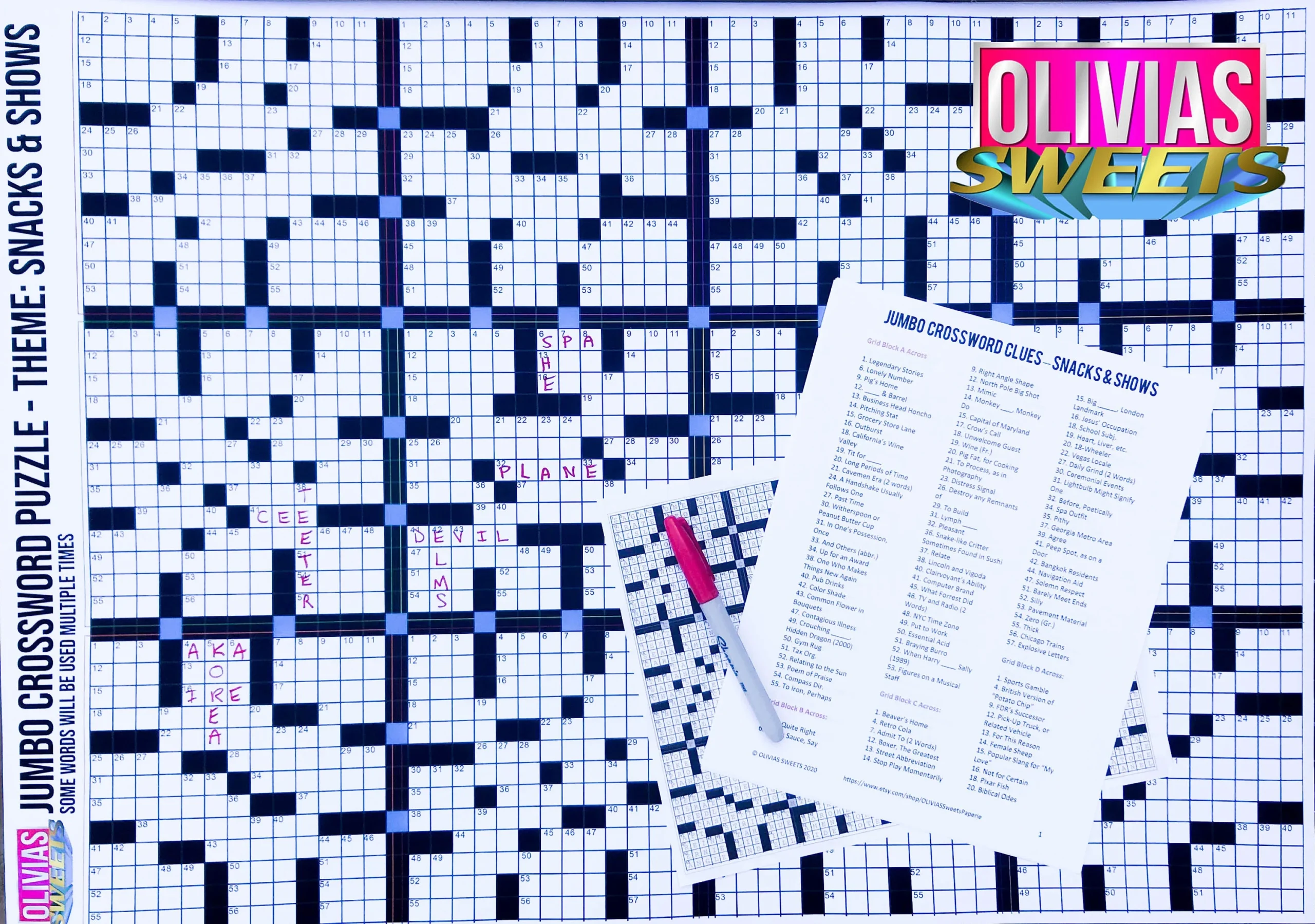 GIANT CROSSWORD PUZZLE Huge Over 2ft X 1 5ft Craft Activity 