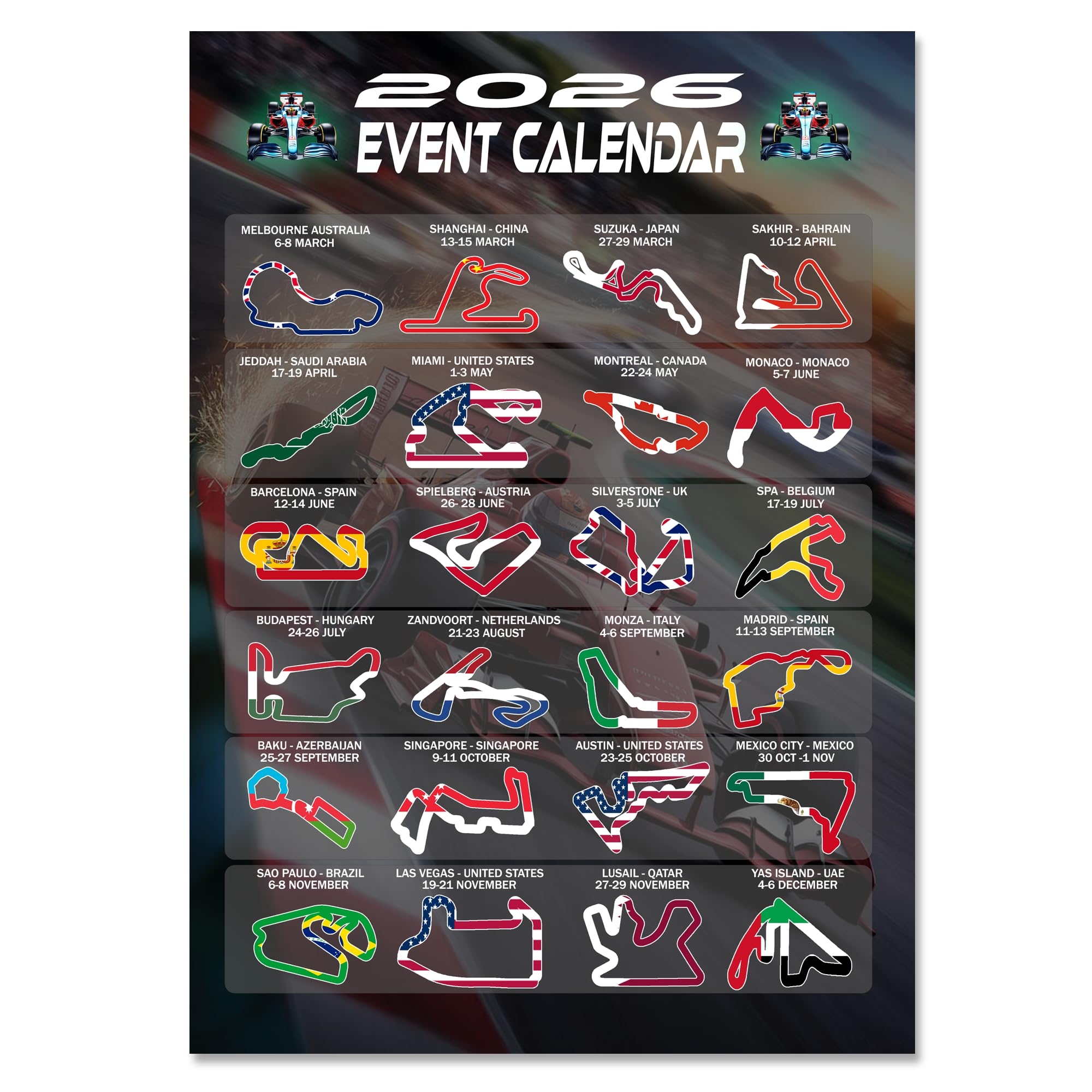 Gifts And Temptations 2026 Formula Racing Event Calendar Poster 