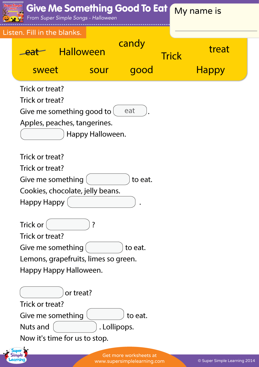 Give Me Something Good To Eat Worksheet Fill In The Blanks 