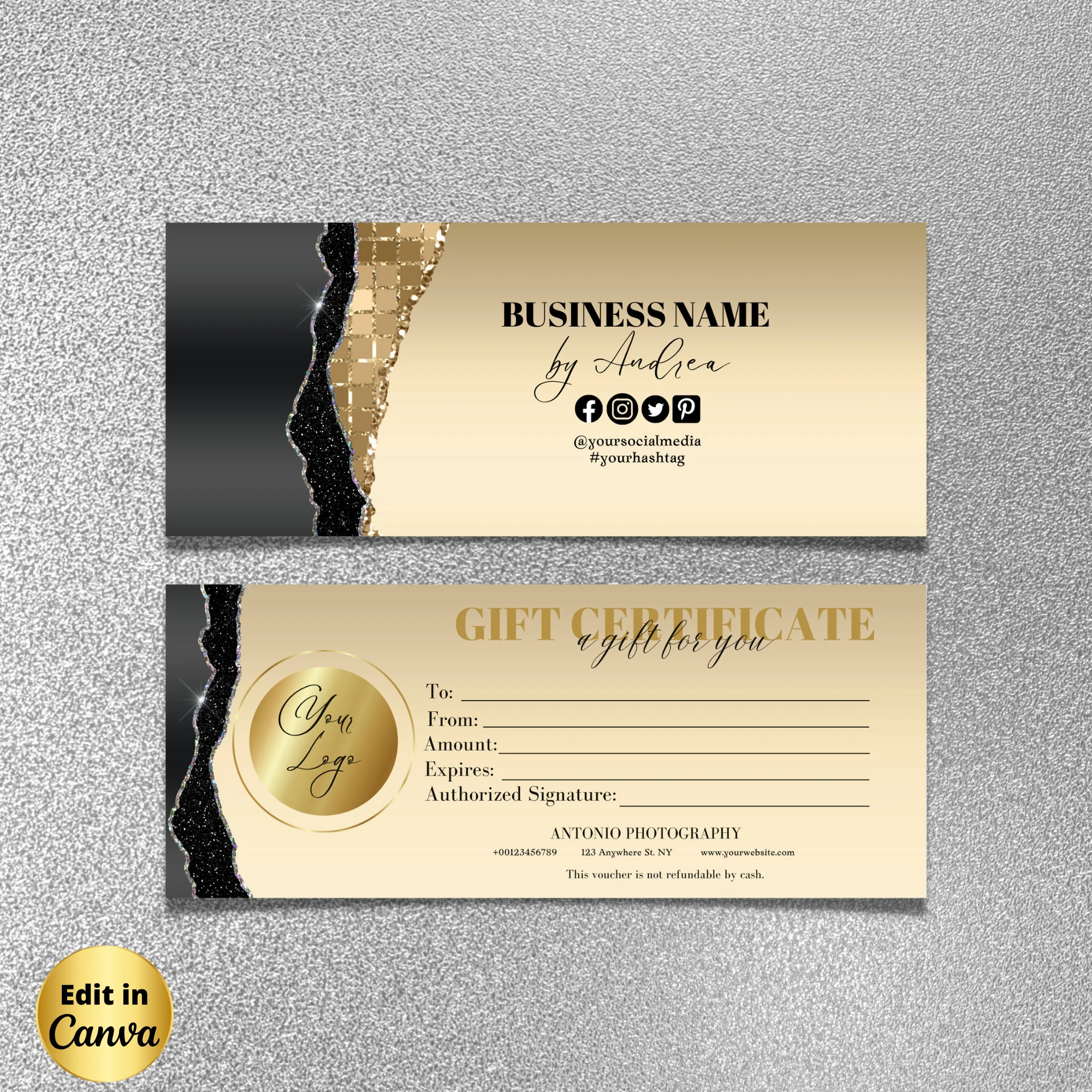 Gold Black Stylish Modern Gift Certificate Template Printable 