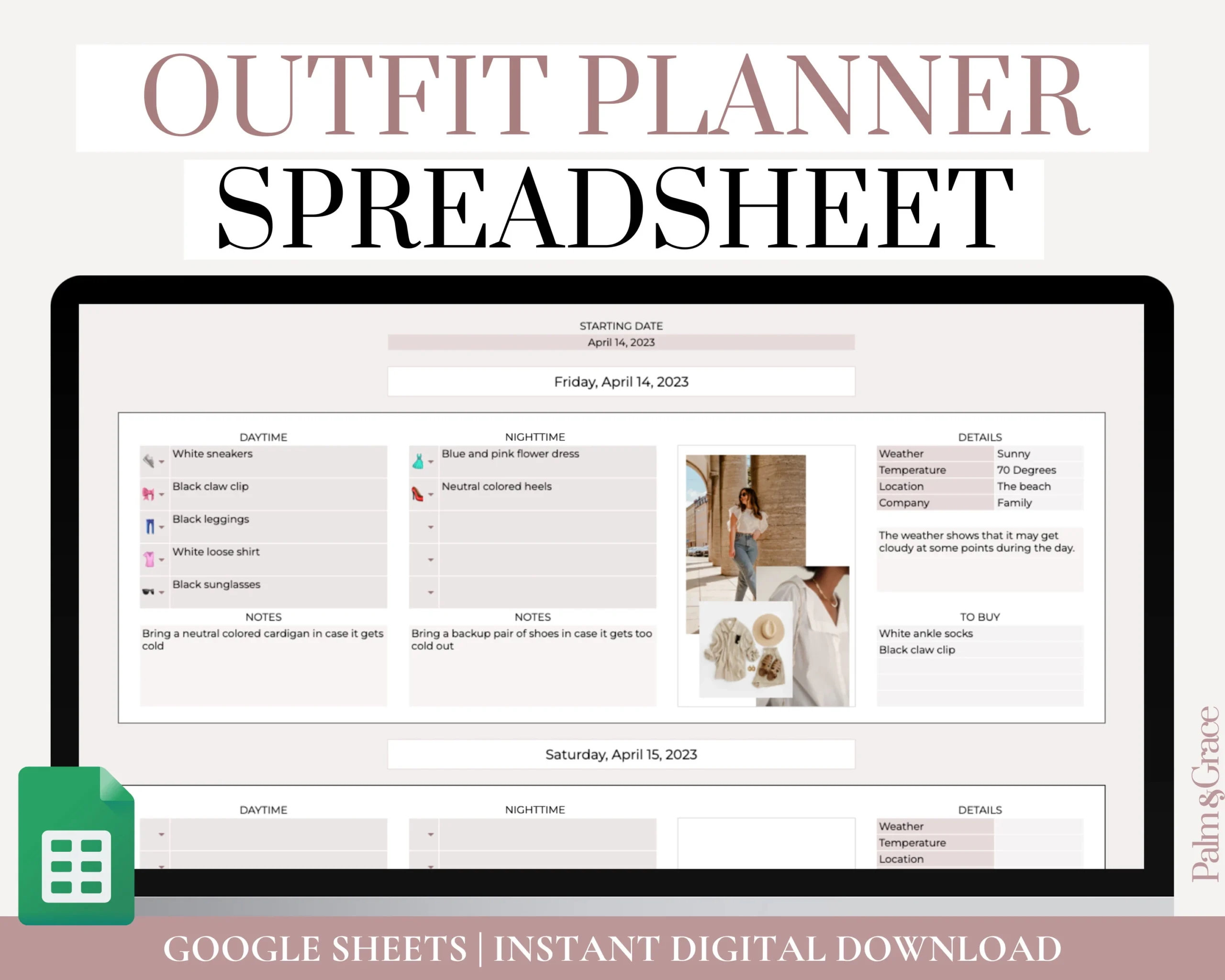 Google Sheets Outfit Planner For Travel Digital Outfit Planning 