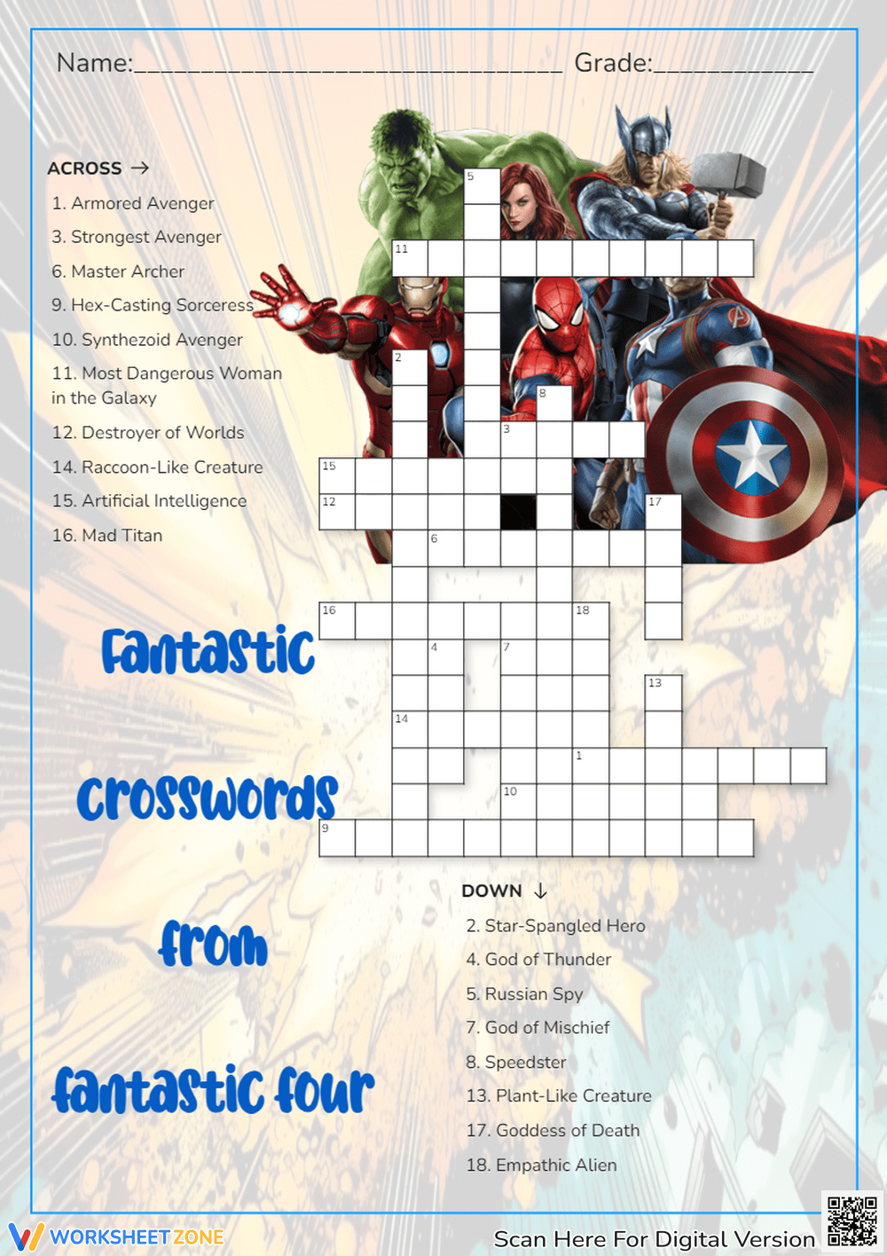 Marvel Crossword Puzzle Printable