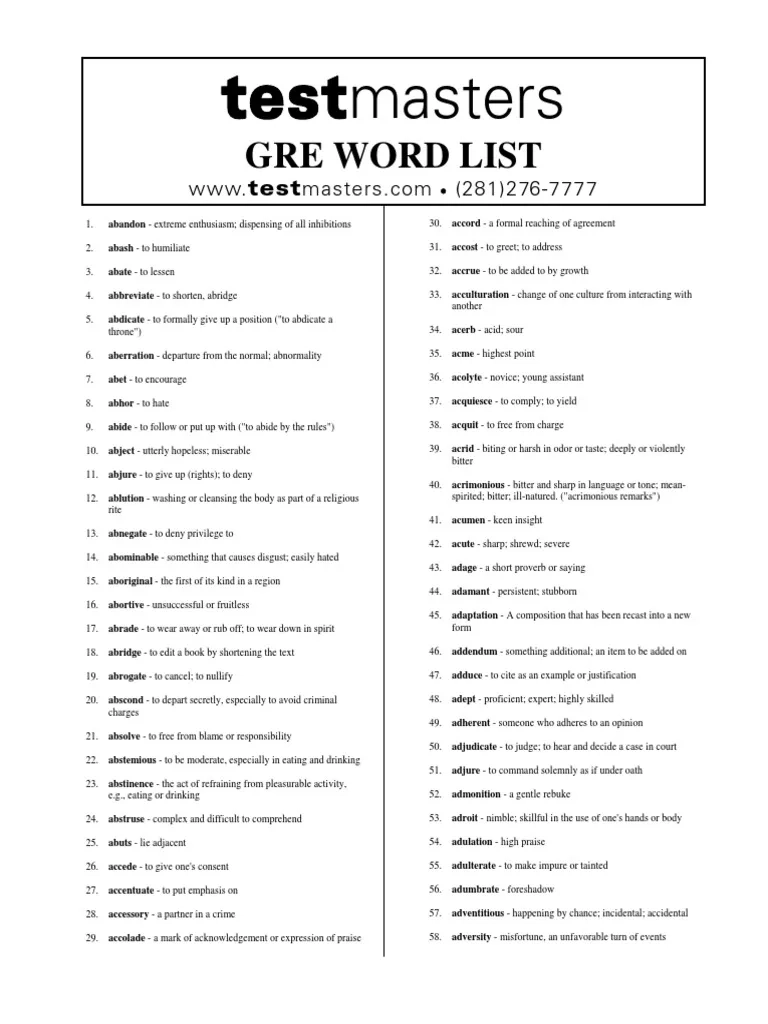 GRE Vocabulary List 2 PDF