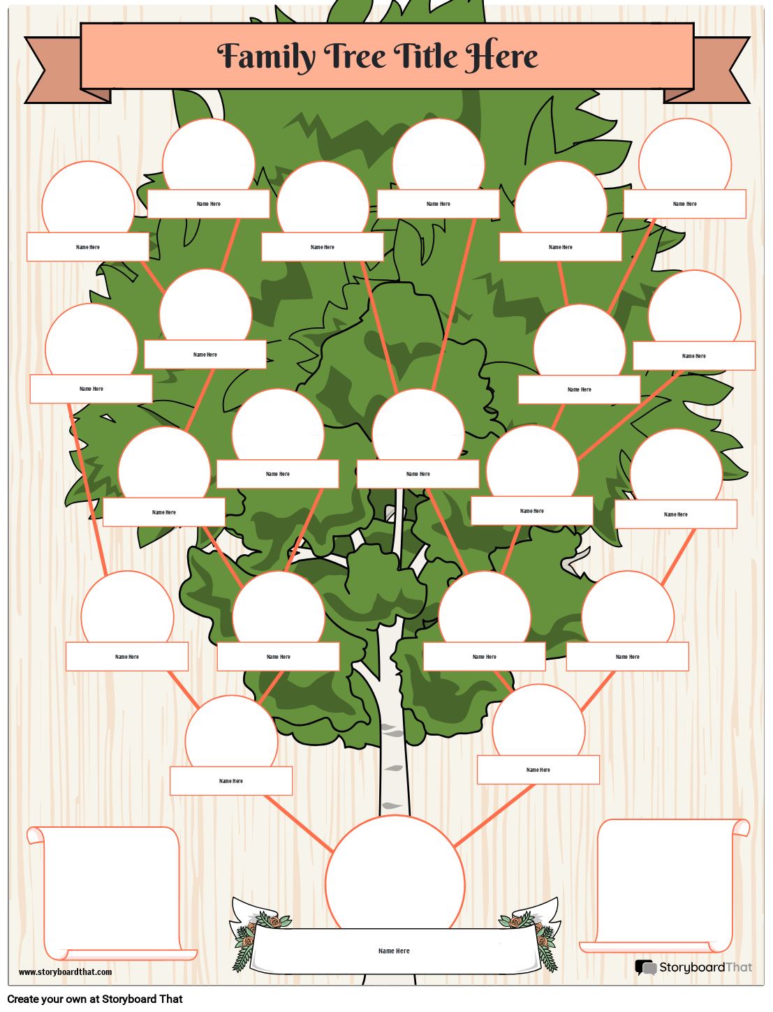 Green Tree Themed Family Tree Worksheet Storyboard