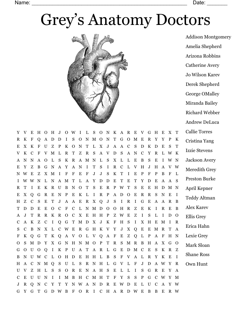 Anatomy Word Search Puzzles Printable