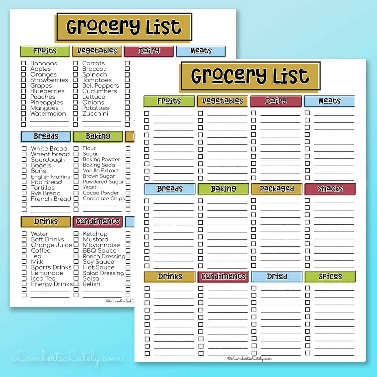 Grocery List Printable Template