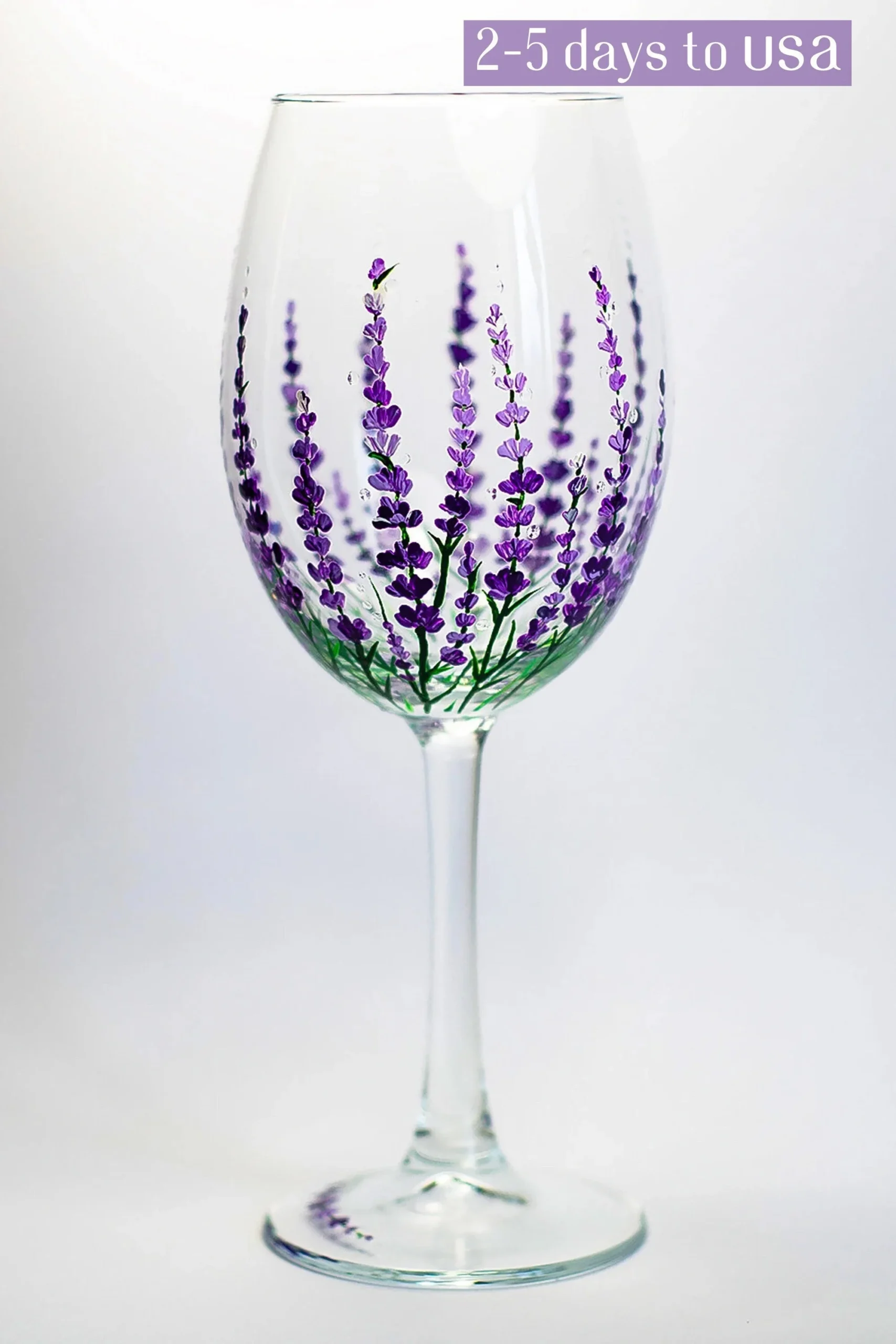 Hand Painted Floral Wine Glass Lavender Flower Design Etsy de