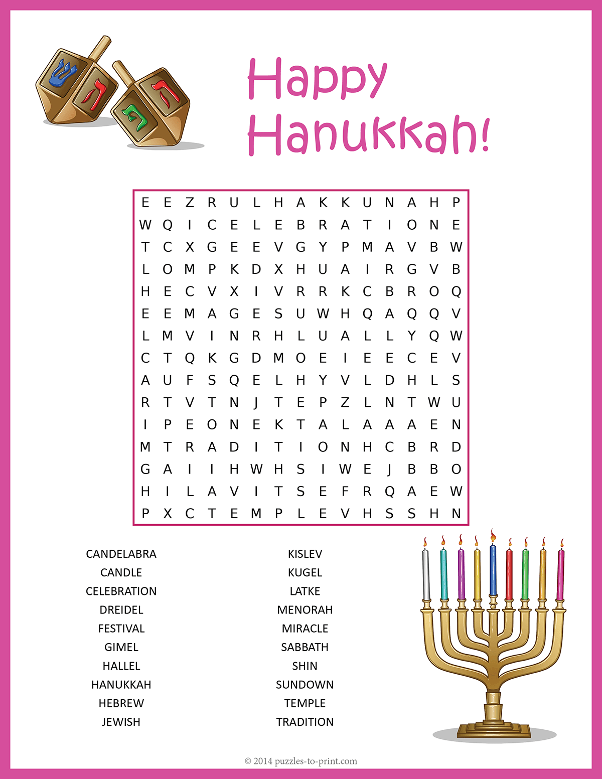 Hanukkah Word Search Free Printable