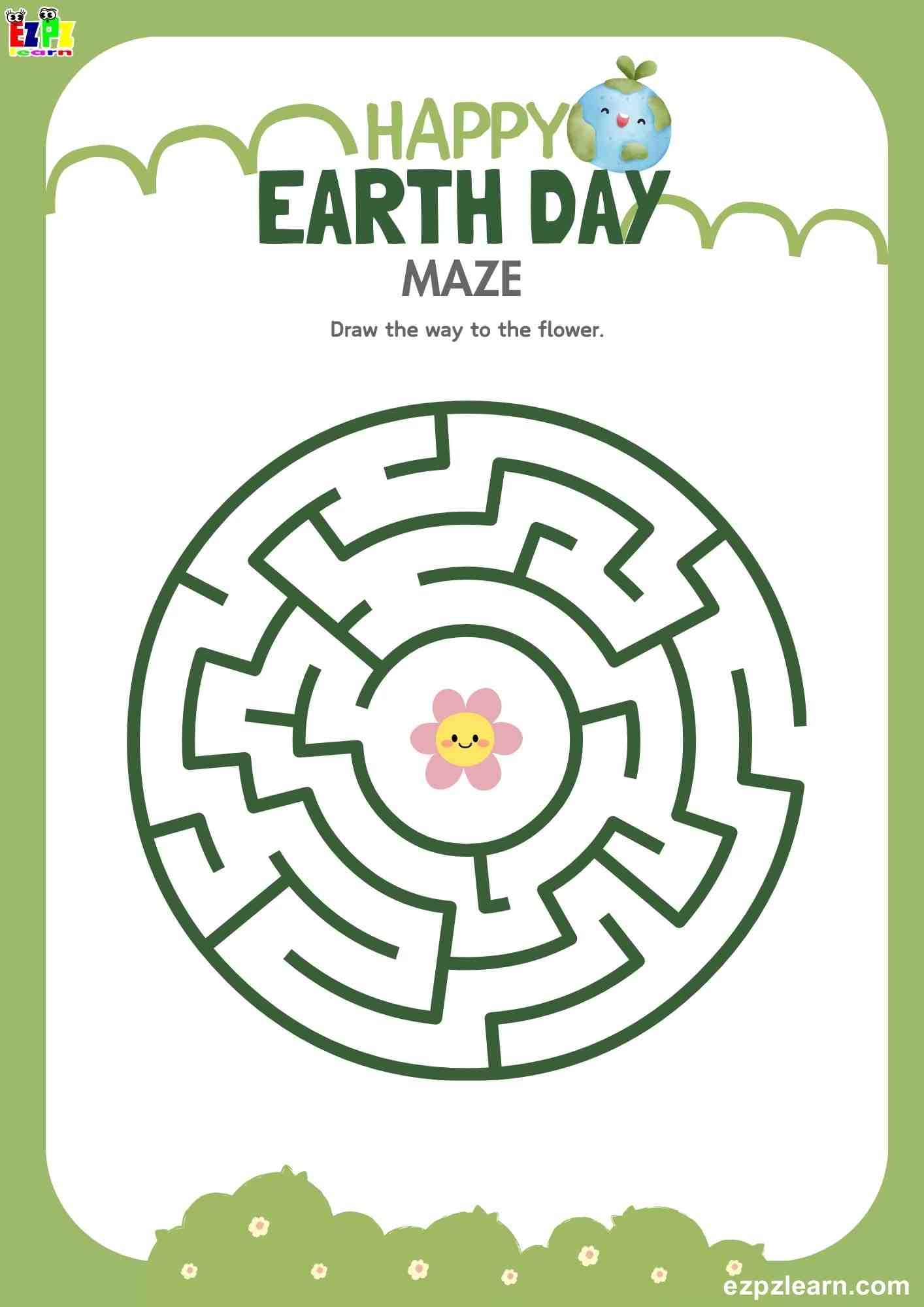Happy Earth Day Maze Activity For Kids Free Printable PDF 