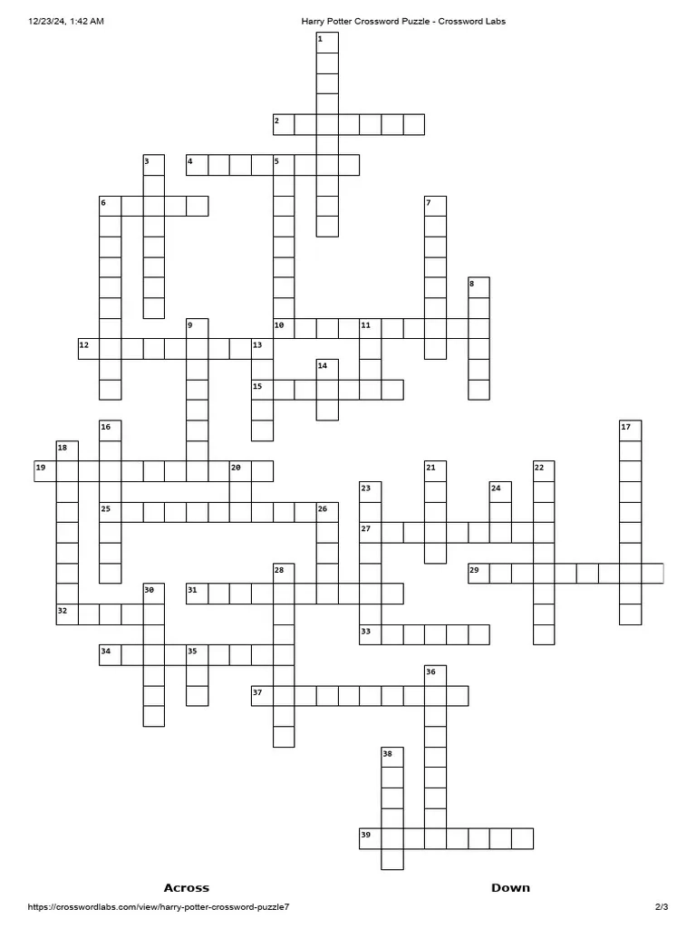 Harry Potter Crossword Puzzle Online Free