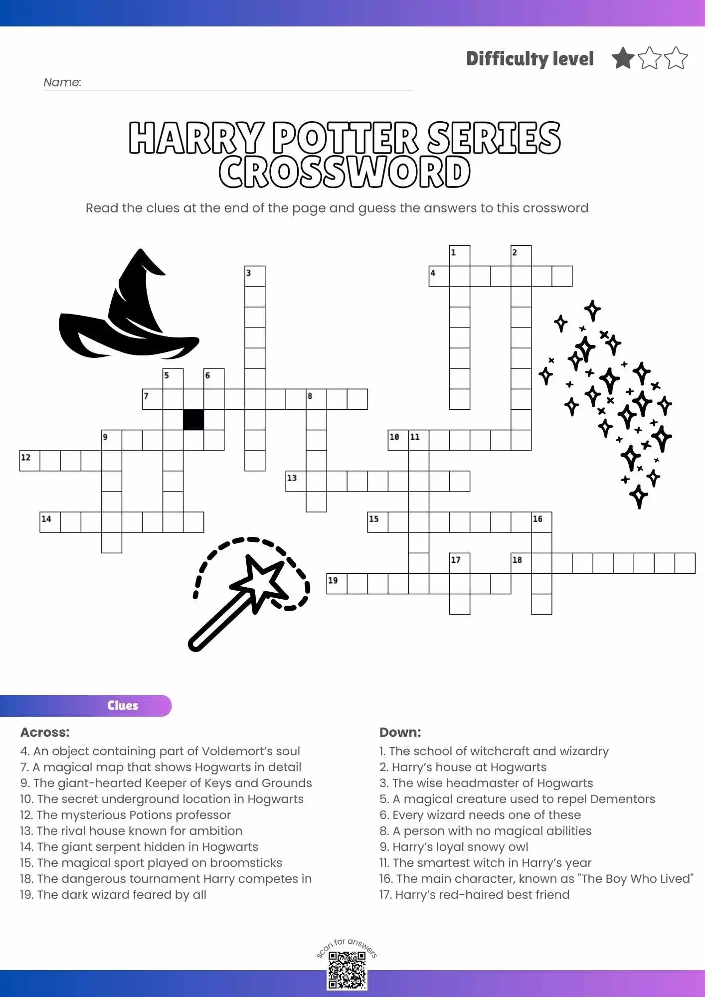 Harry Potter Crossword Puzzle Printable Wizarding Fun Help My 