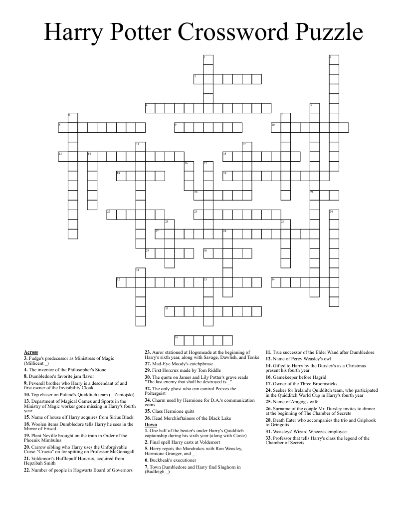 Harry Potter Crossword Puzzle WordMint