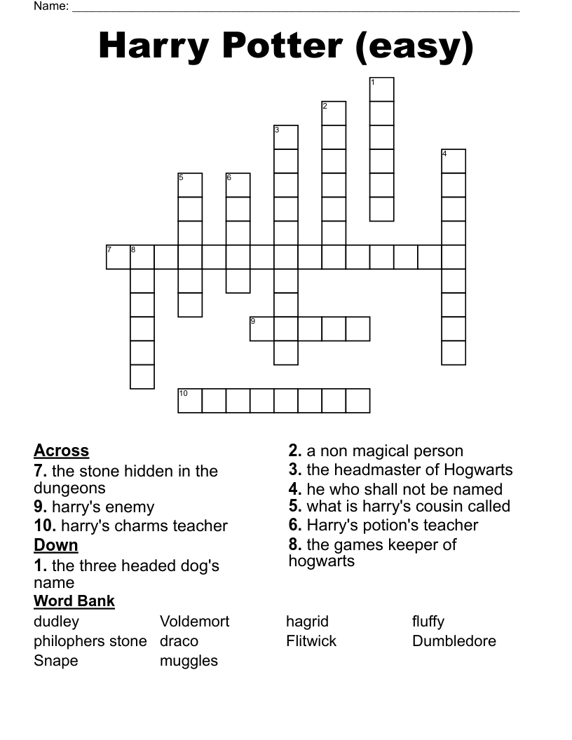 Harry Potter easy Crossword WordMint