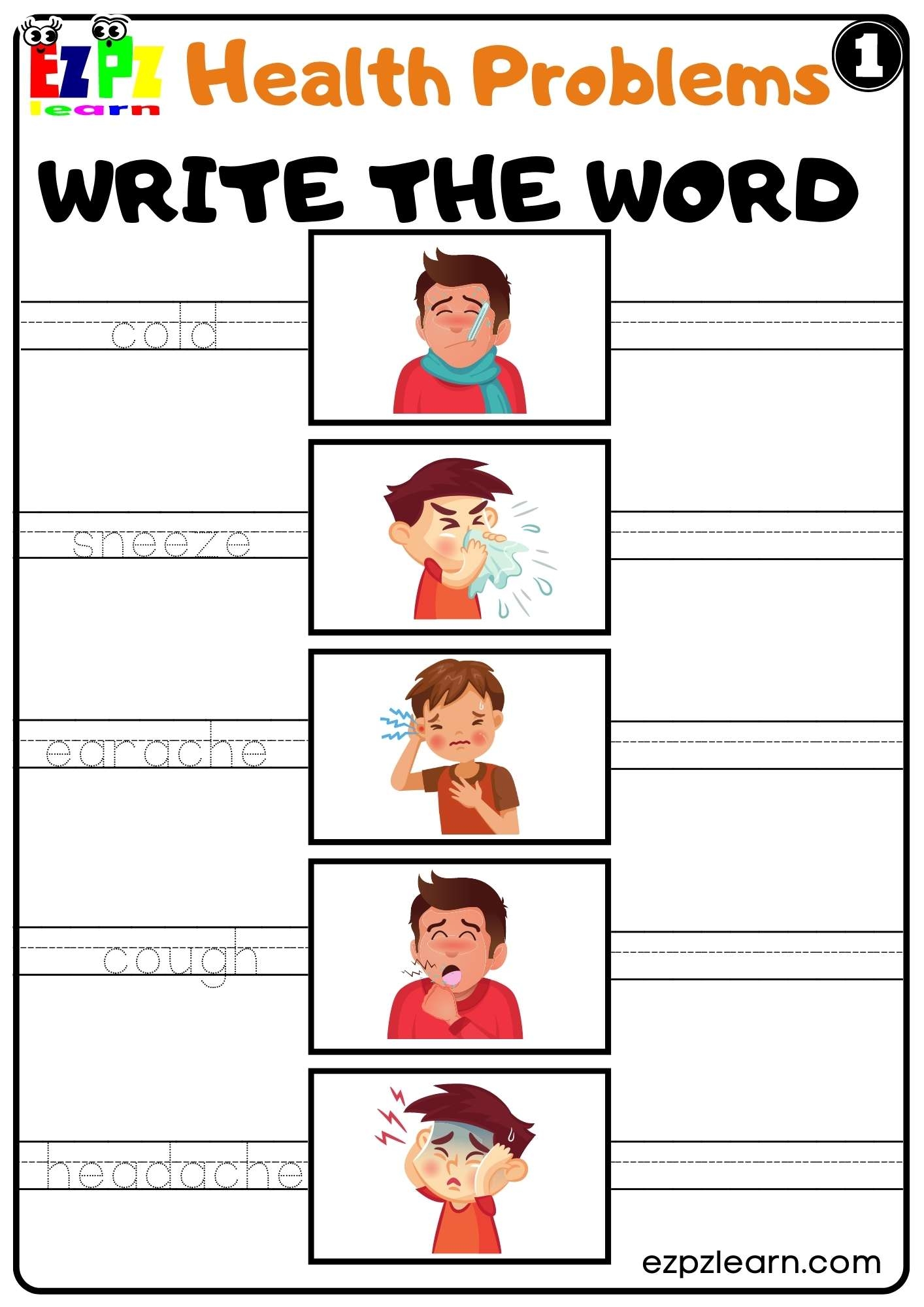 Health Problems Write The Word Worksheet For Kids K5 And ESL 