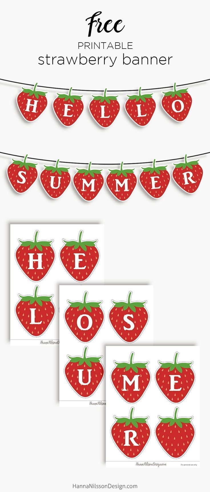 Hello Summer Strawberry Banner Free Printable Home Decor