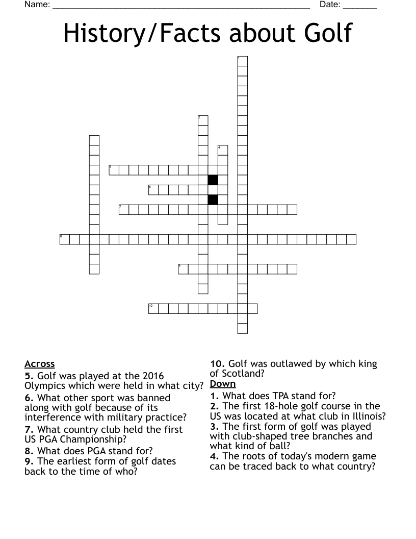 Golf Crossword Puzzles Printable
