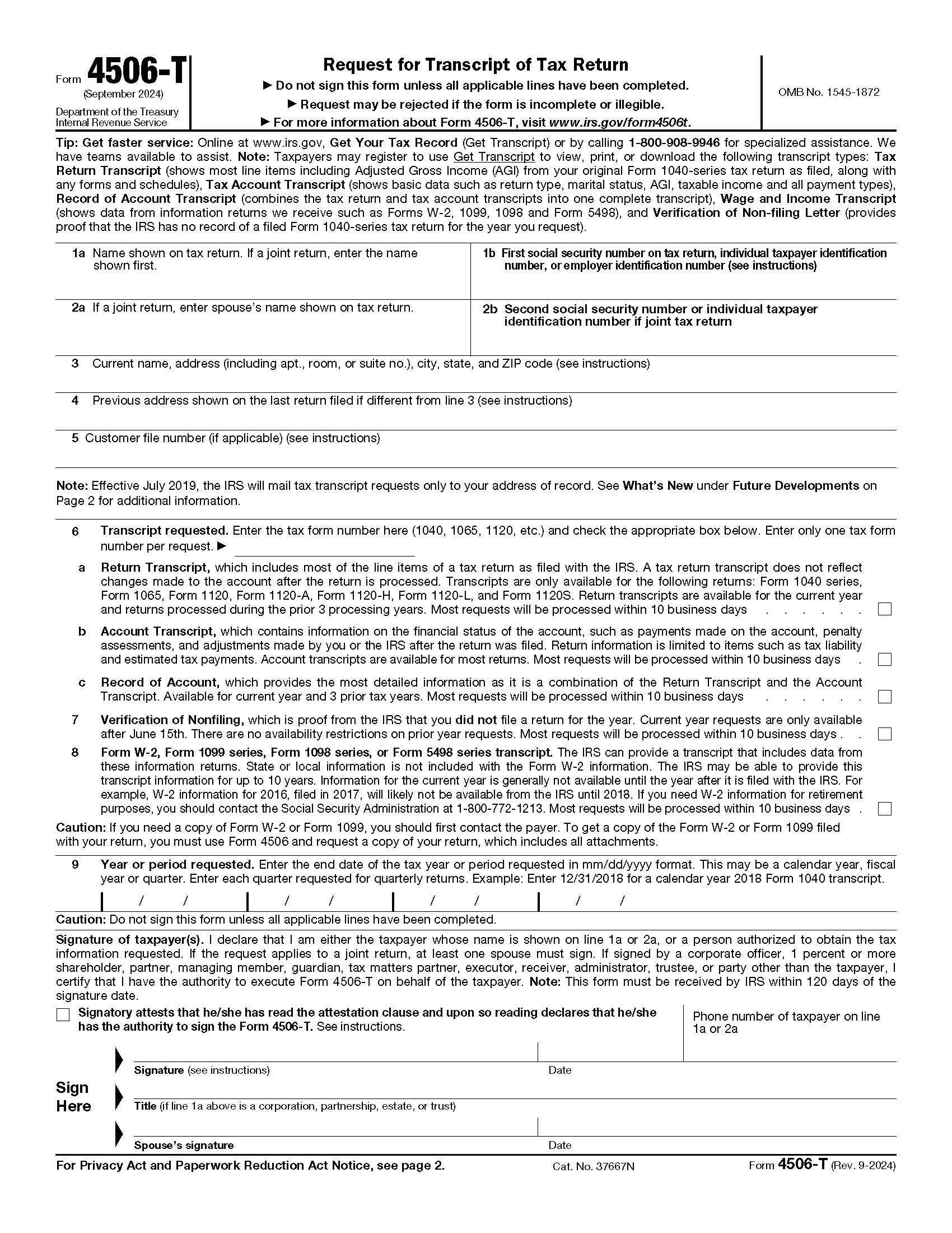 How To Complete IRS Form 4506 T