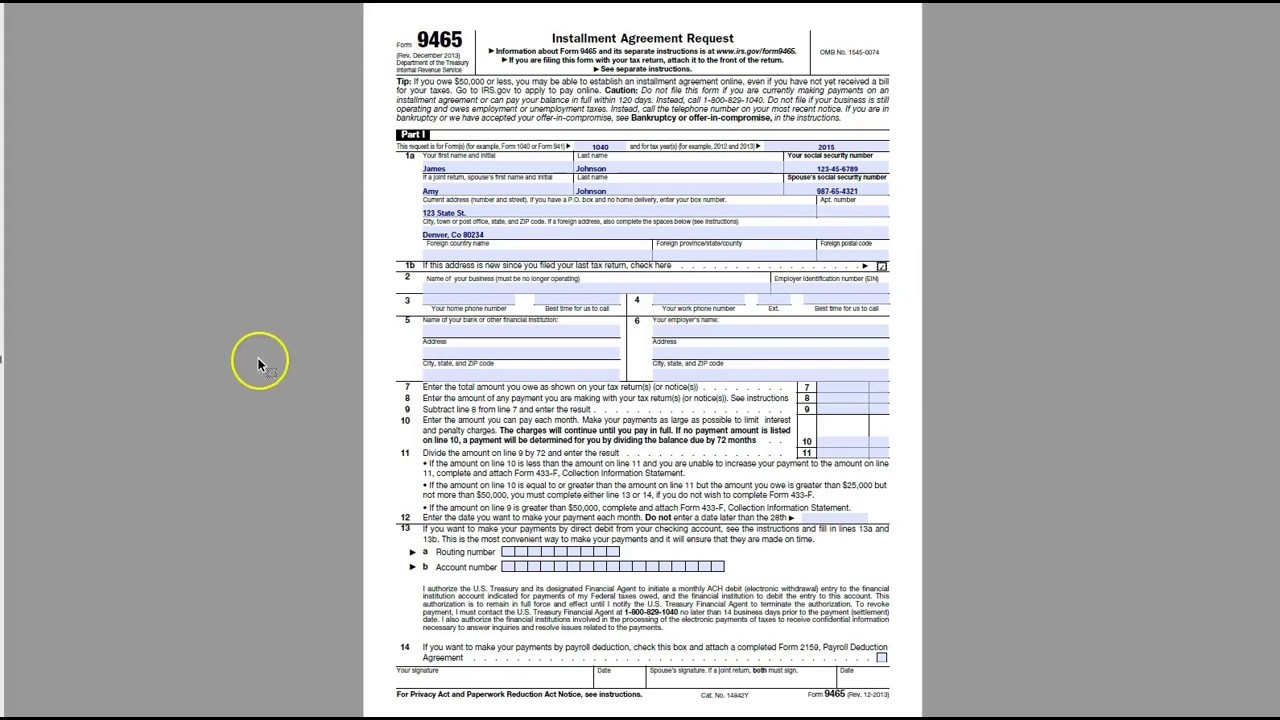 Payment Plan Form Irs Installment Agreement