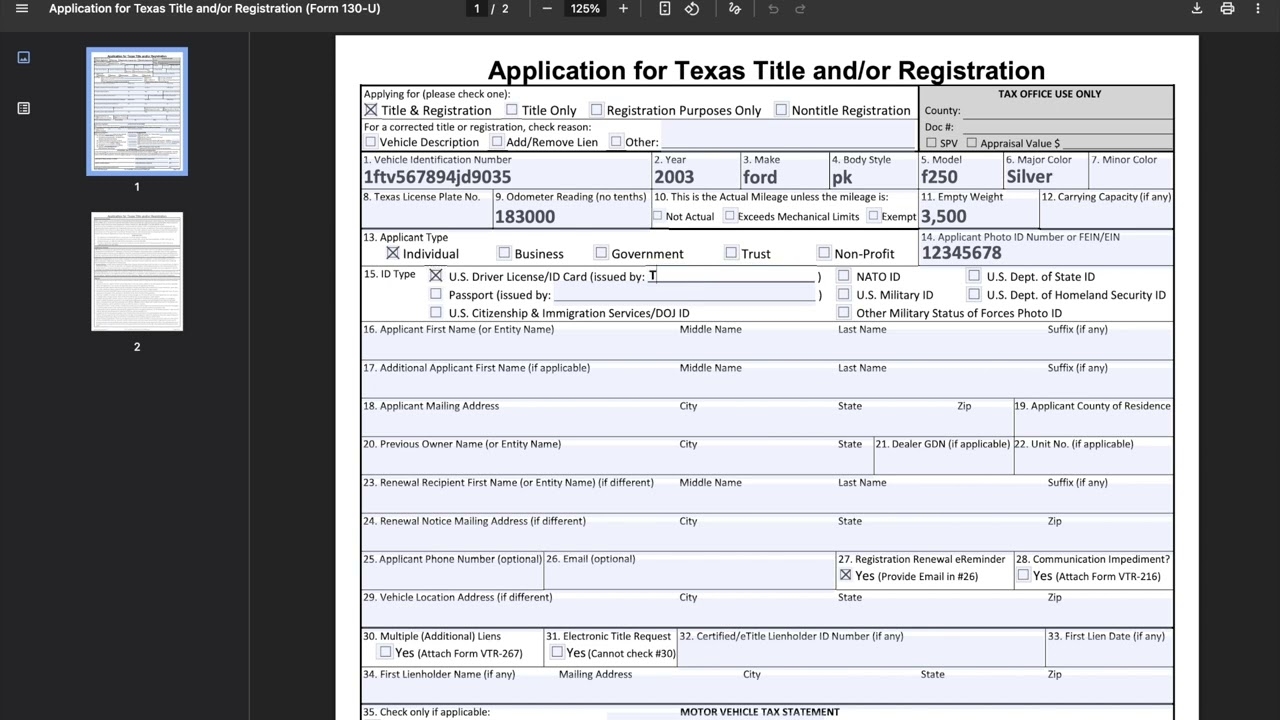 How To Complete The VTR 130U Form In Texas Bonded Titles amp Title 