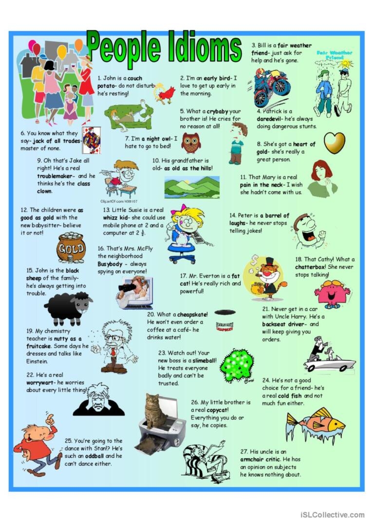 Printable Idioms For Kids