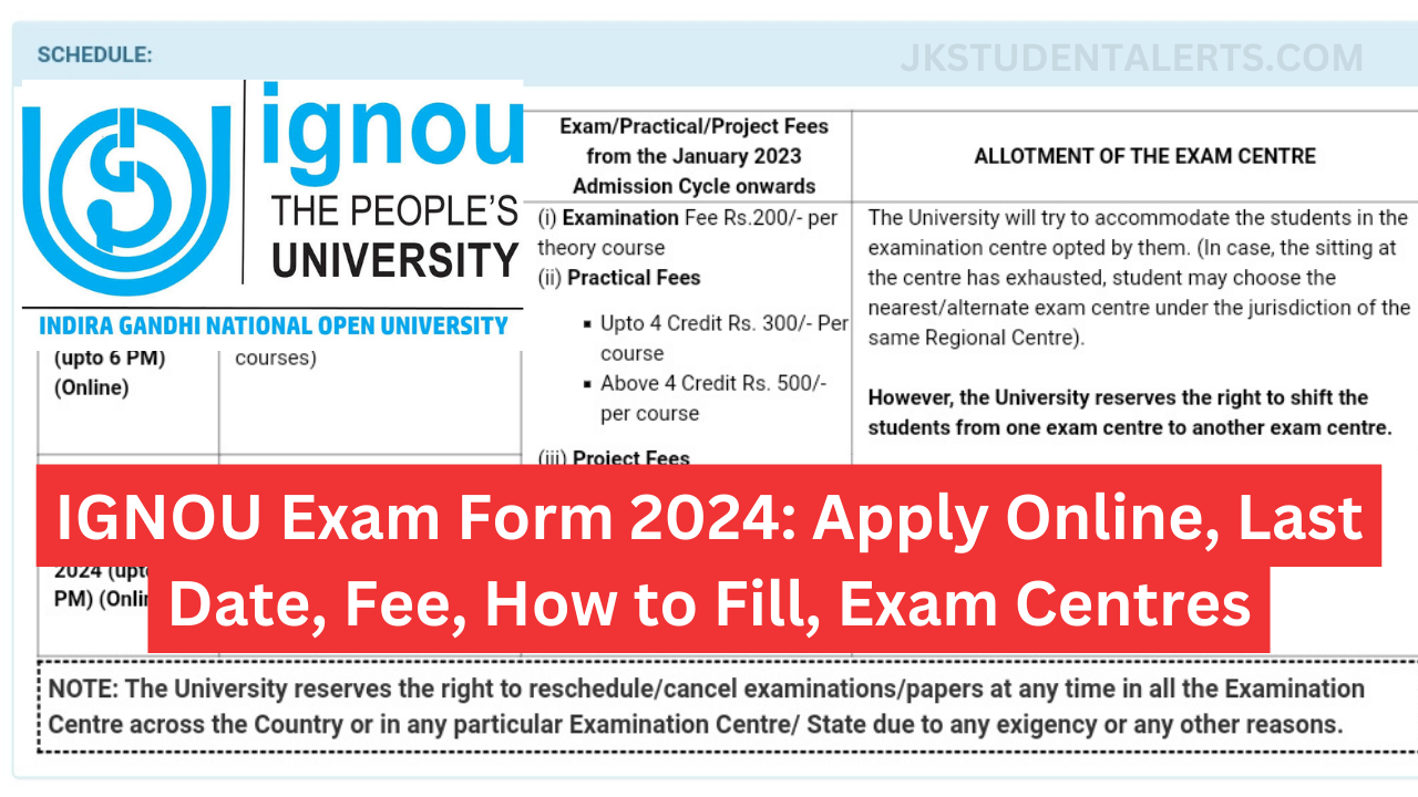 IGNOU Exam Form 2024 Apply Online Last Date Fee How To Fill 