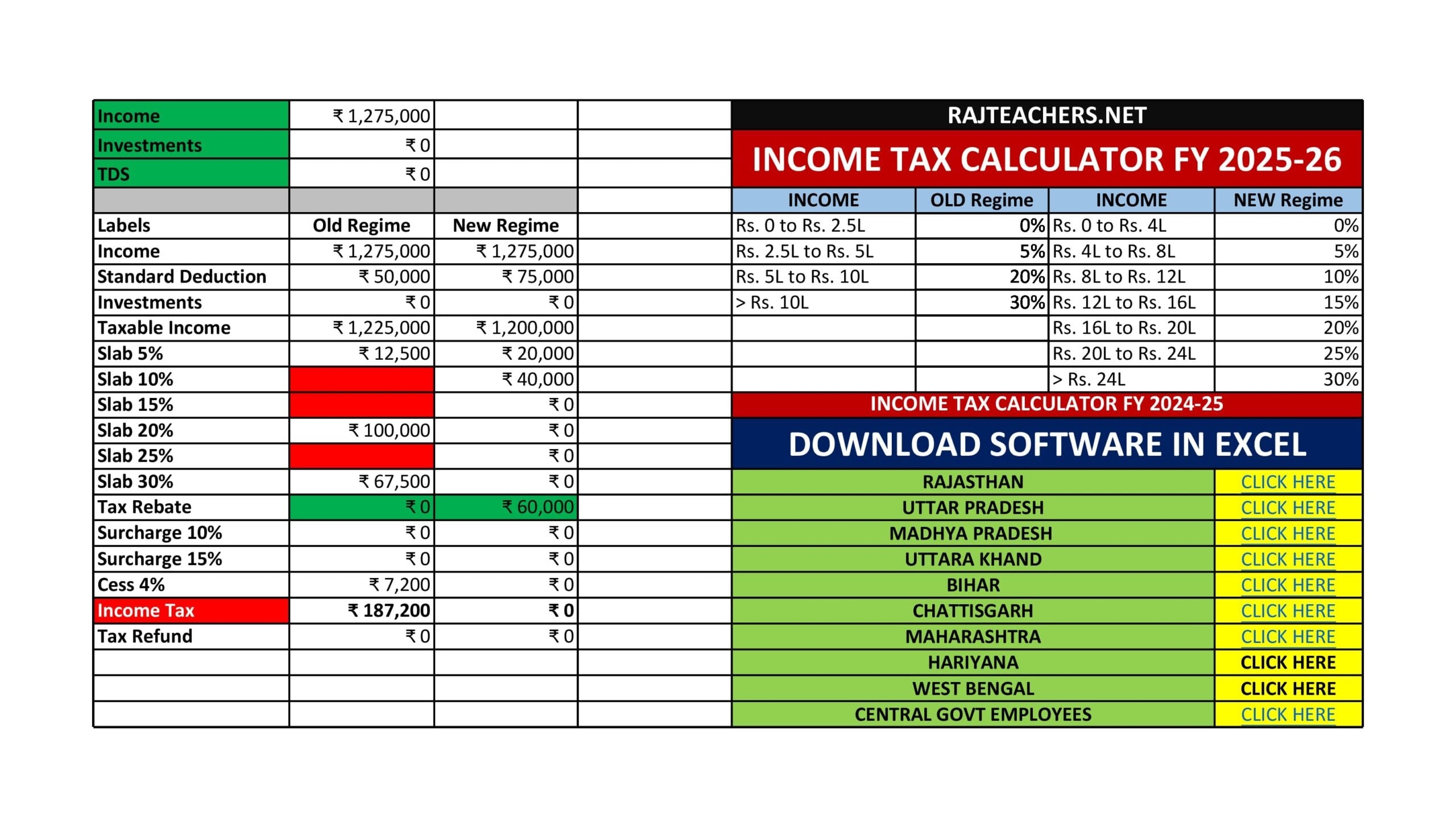 Income Tax Calculator For Fy 2025 26 Excel