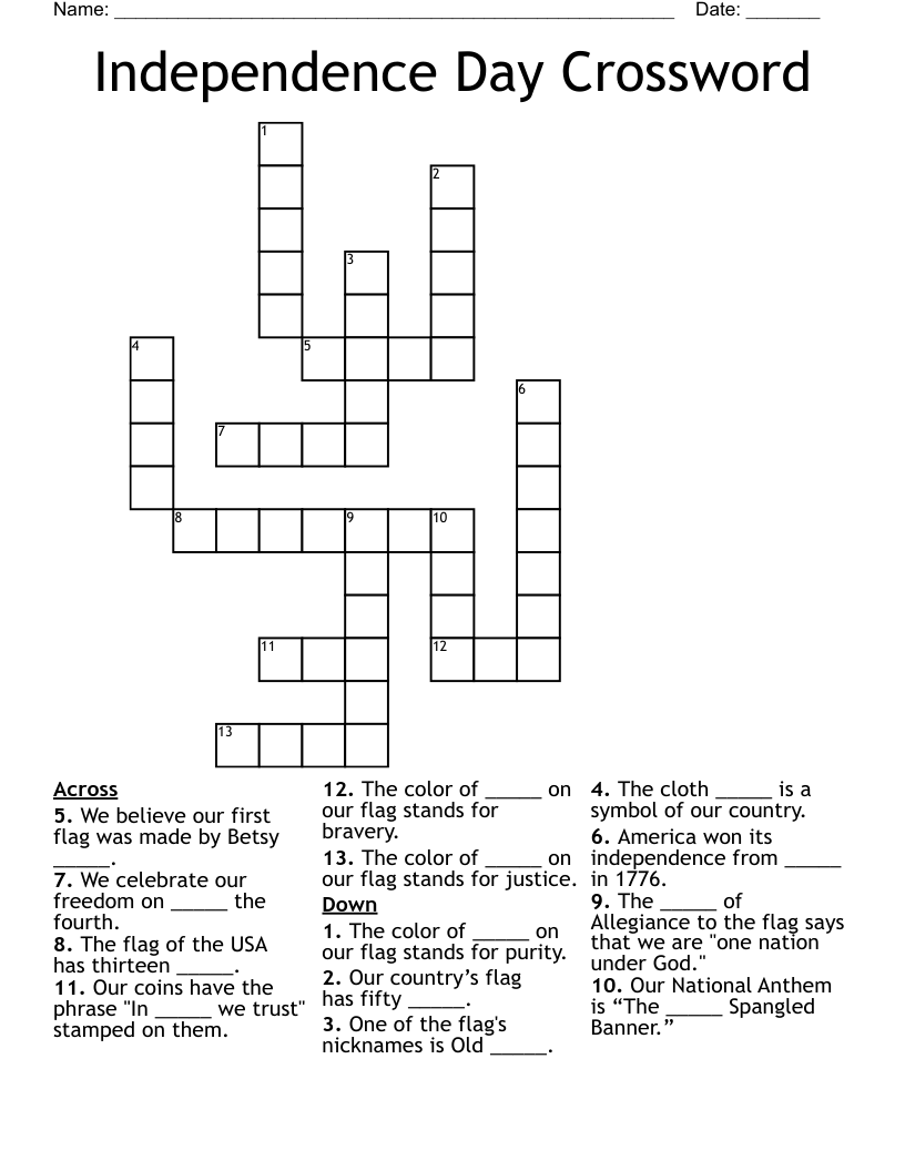 Fourth Of July Crossword Puzzle Printable
