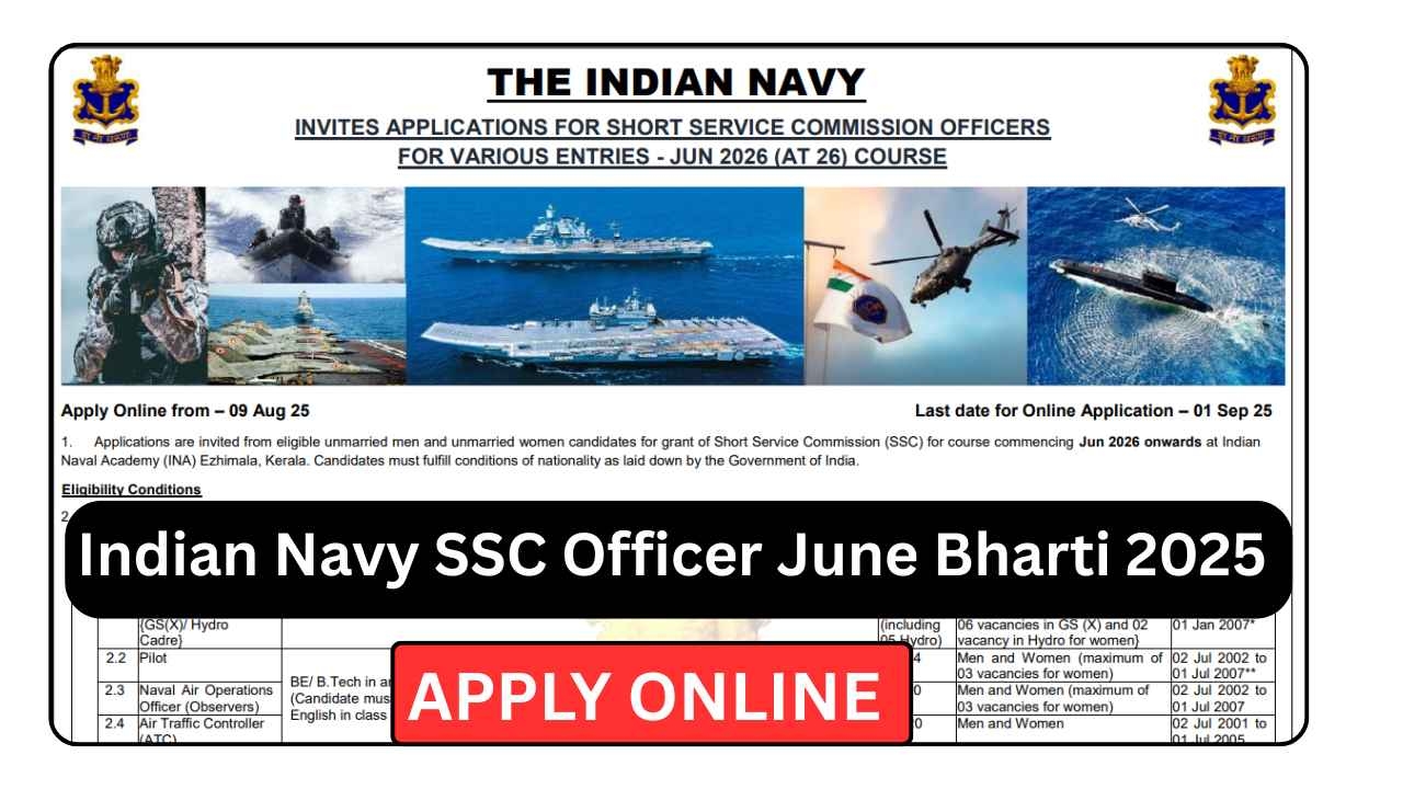 Indian Navy SSC Officer June 2026 Online Form Apply Online 
