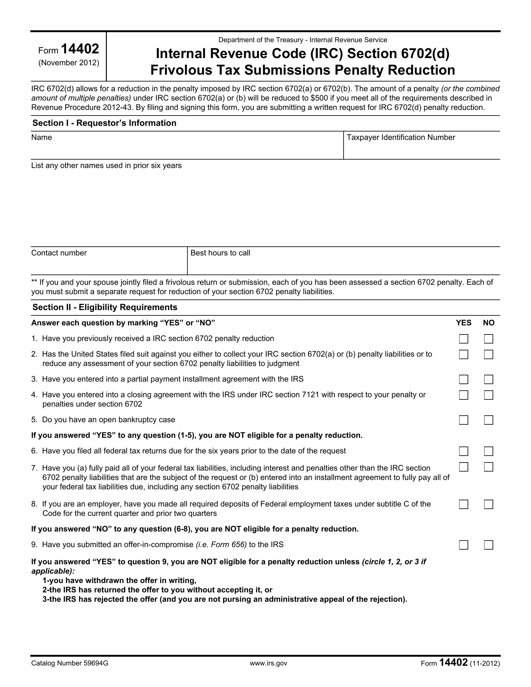Irs Form 14402 Fill Out Printable PDF Forms Online