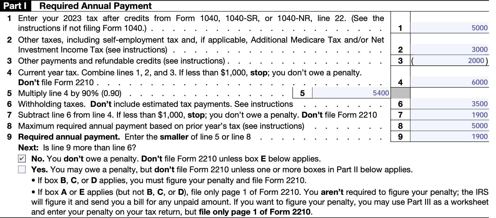 Irs Form For Underpayment Of Estimated Tax