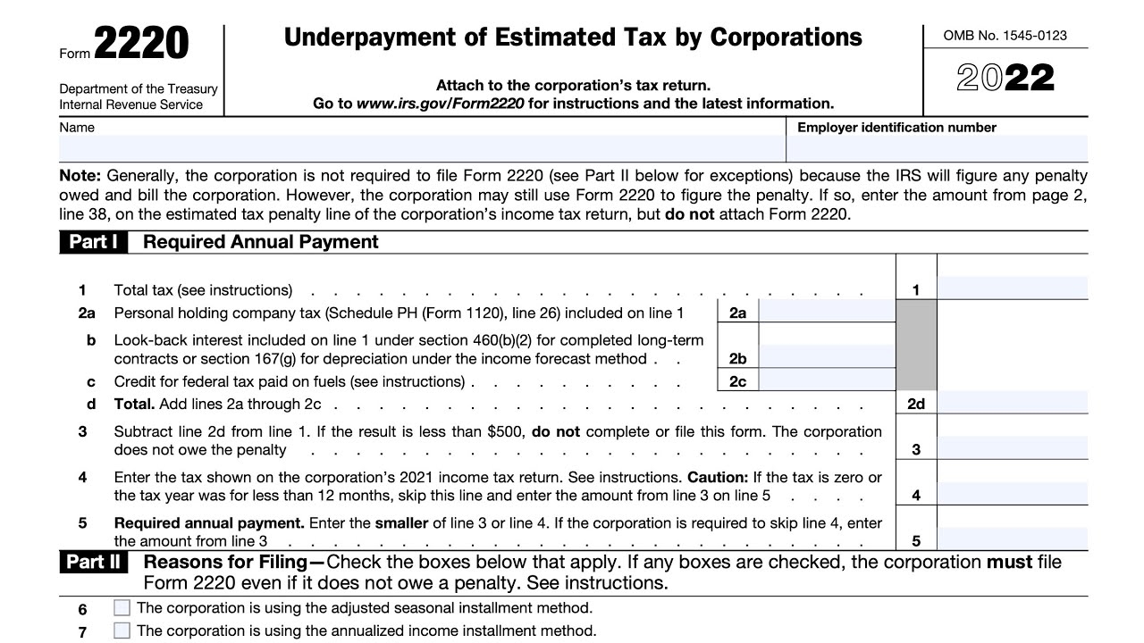 IRS Form 2220 Walkthrough Underpayment Of Estimated Tax By Corporations 