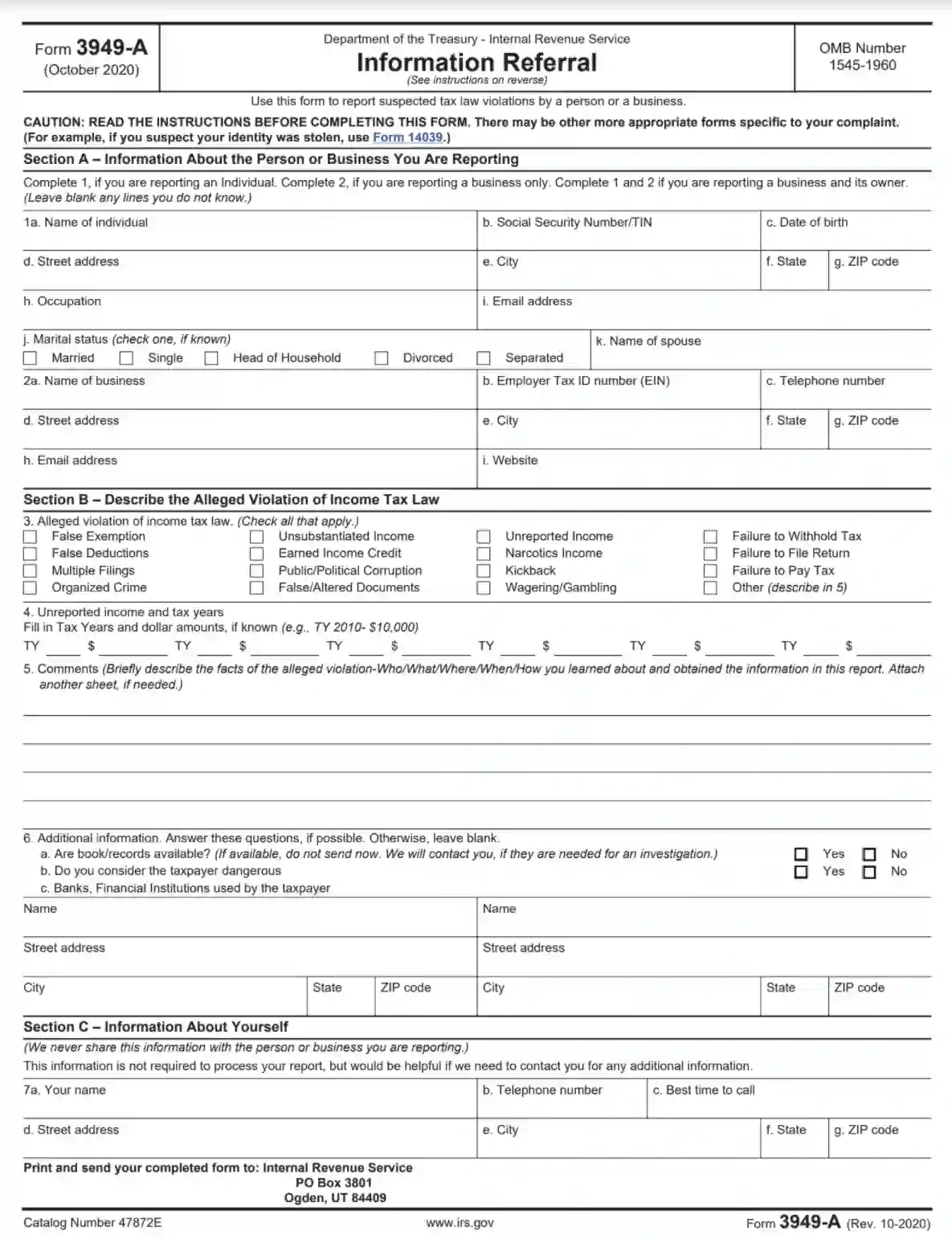 IRS Form 3949 A Fill Out Printable PDF Forms Online